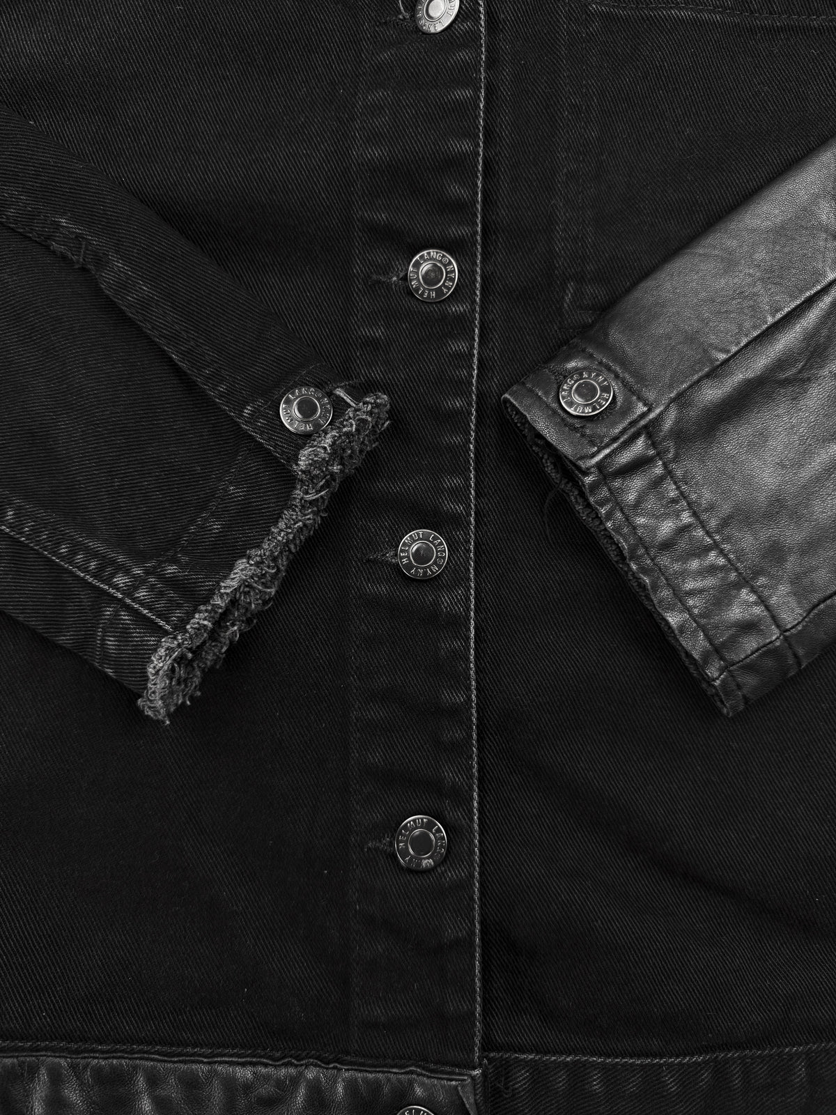 SS03 Helmut Lang Leather Sleeve Black Denim Trucker Jacket