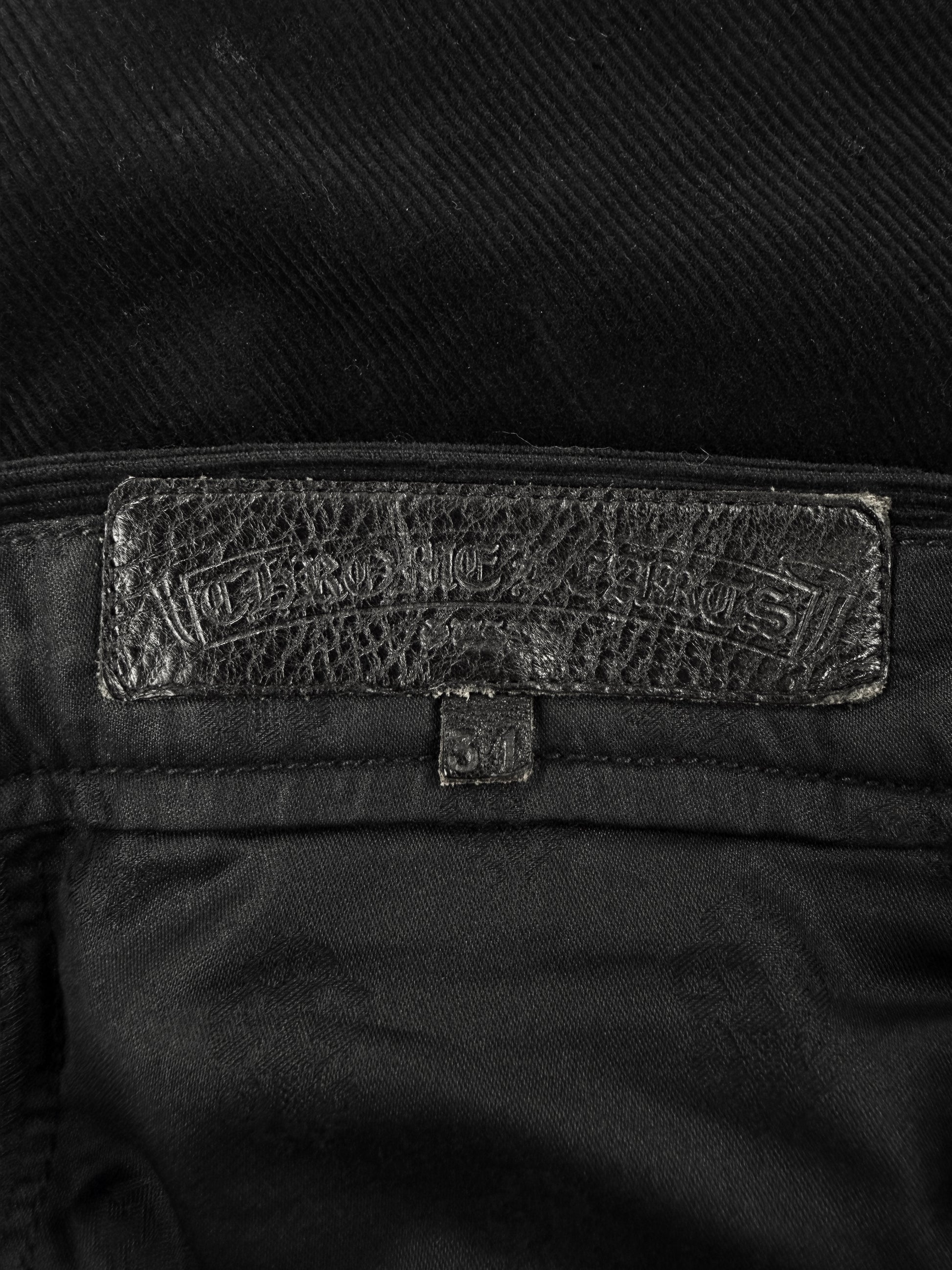 Chrome Hearts Flared Leather Pocket Corduroy Fleur Rivet Black Pants