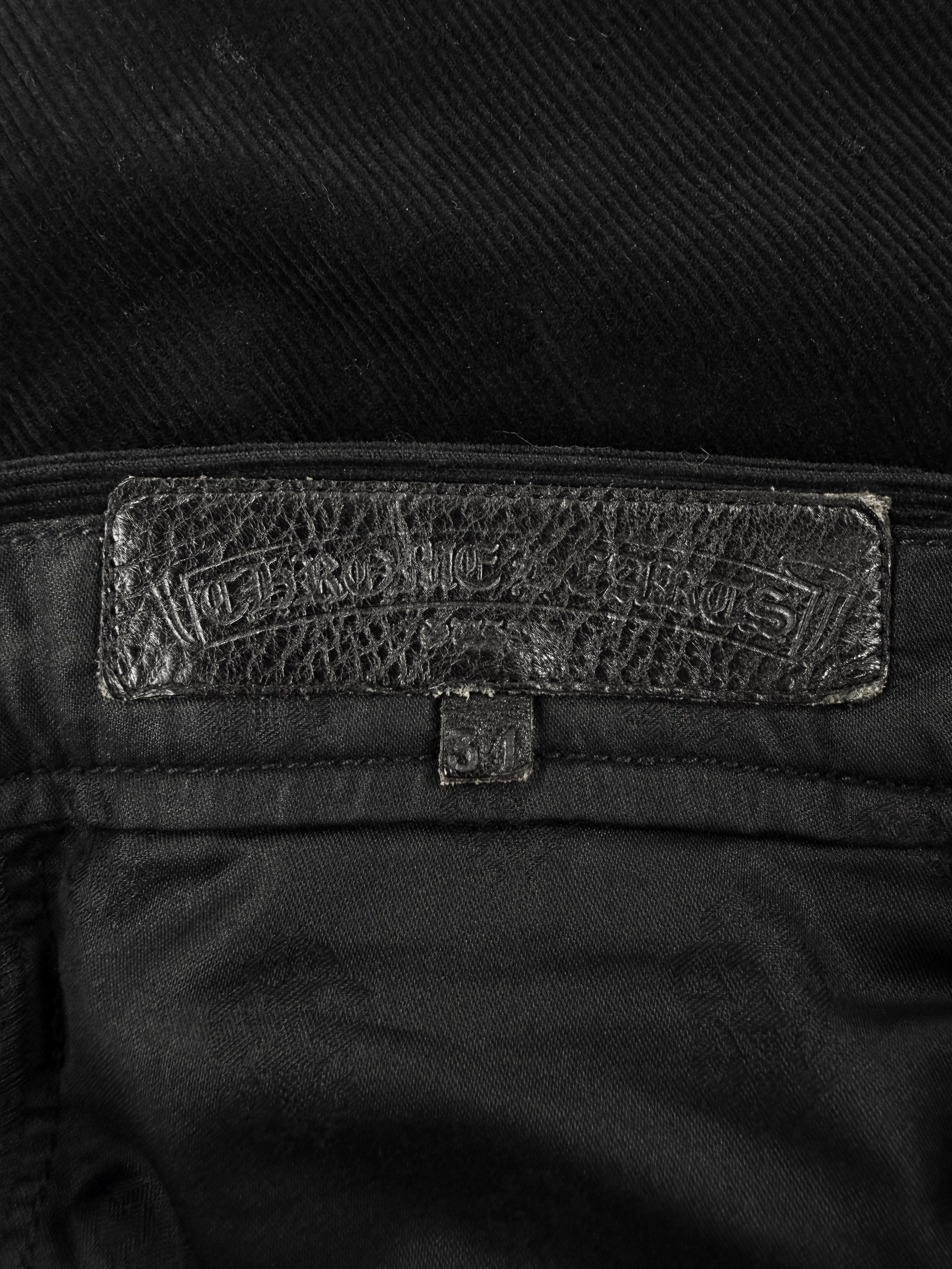 Chrome Hearts Flared Leather Pocket Corduroy Fleur Rivet Black Pants