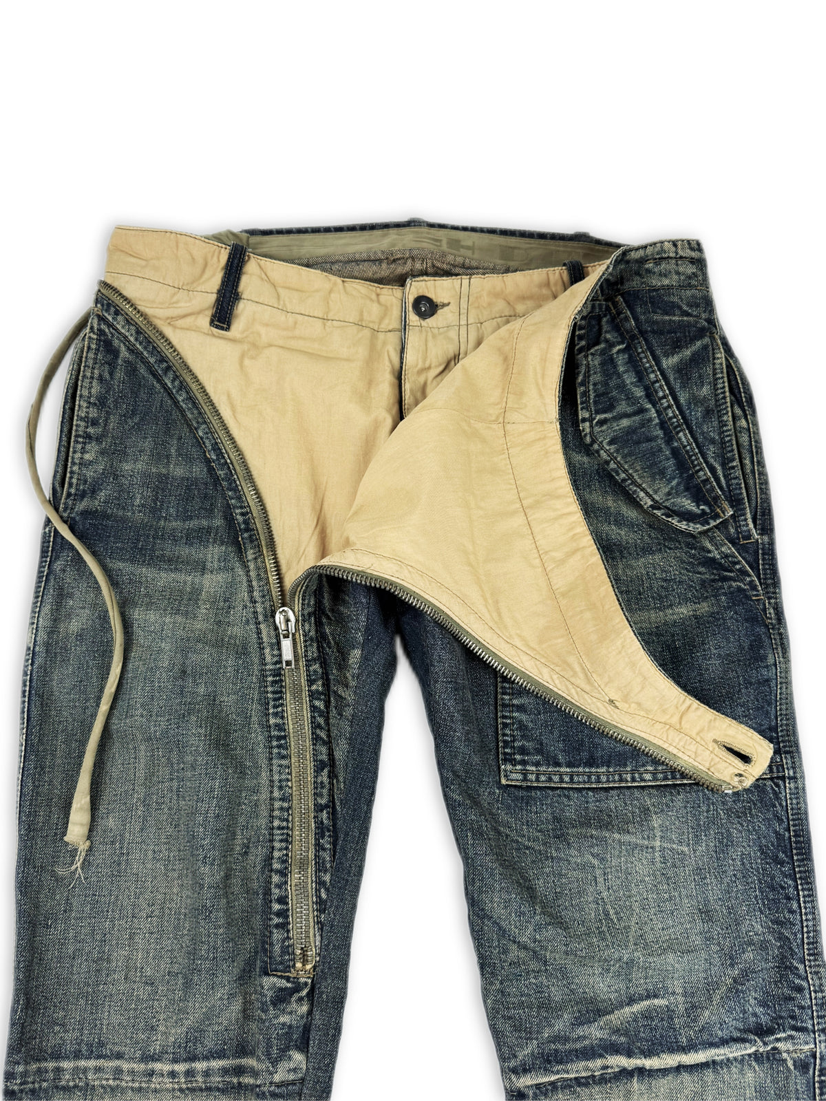 AW08 Rick Owens ‘DRKSHDW’ O&amp;M Double Layer ‘Aircut’ Blue Wash Denim Jeans