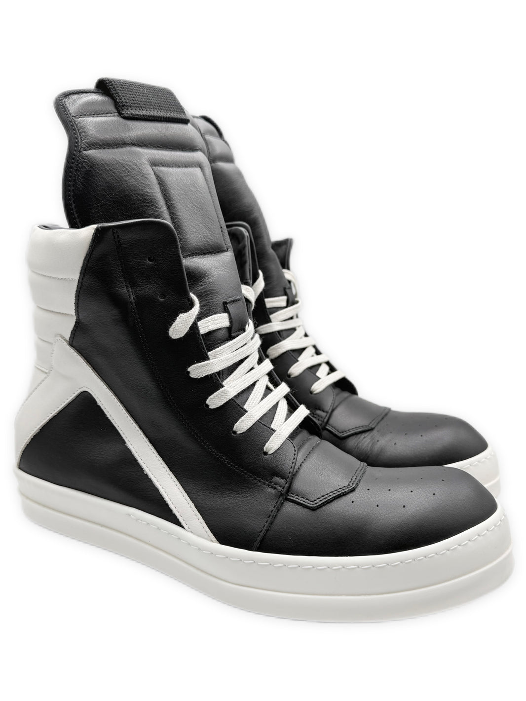 Rick Owens Geobasket Black & White Leather Sneakers