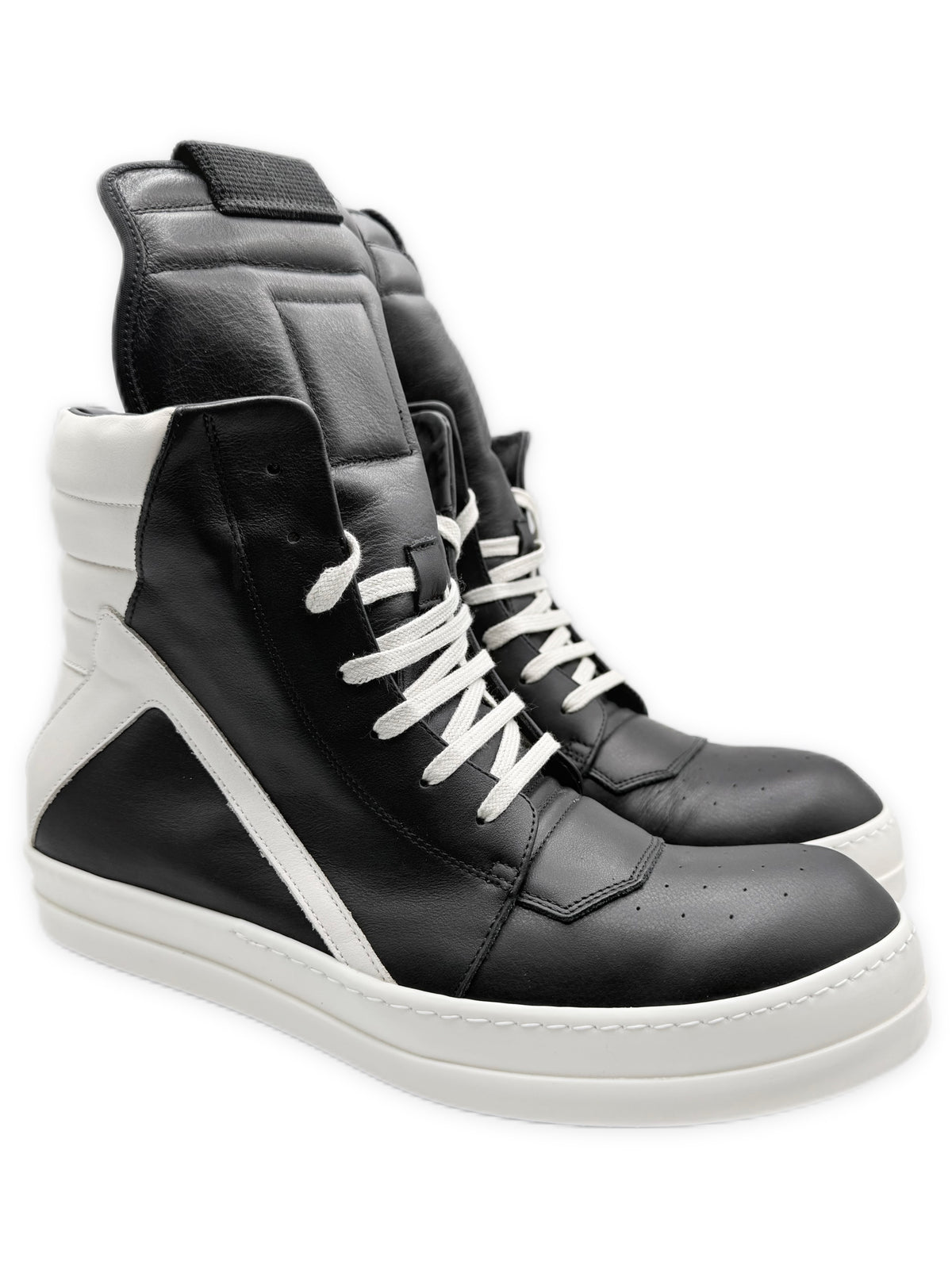 Rick Owens Geobasket Black &amp; White Leather Sneakers