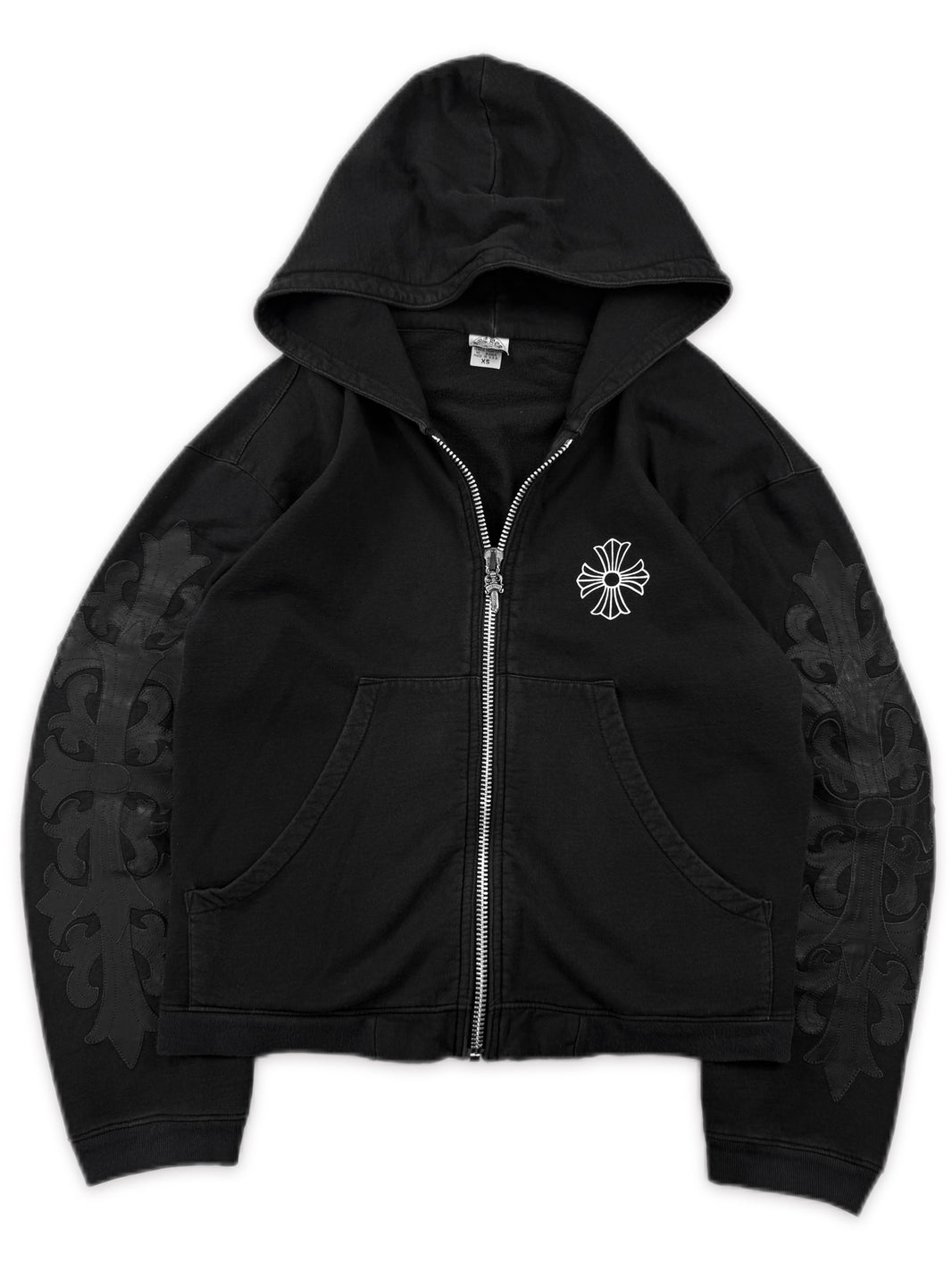 Chrome Hearts Floral Leather Patch Dagger Zip Black Hoodie