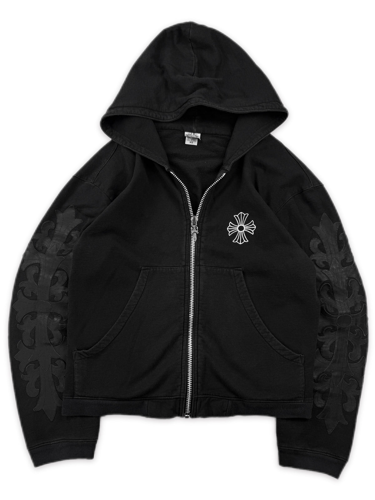 Chrome Hearts Floral Leather Patch Dagger Zip Black Hoodie