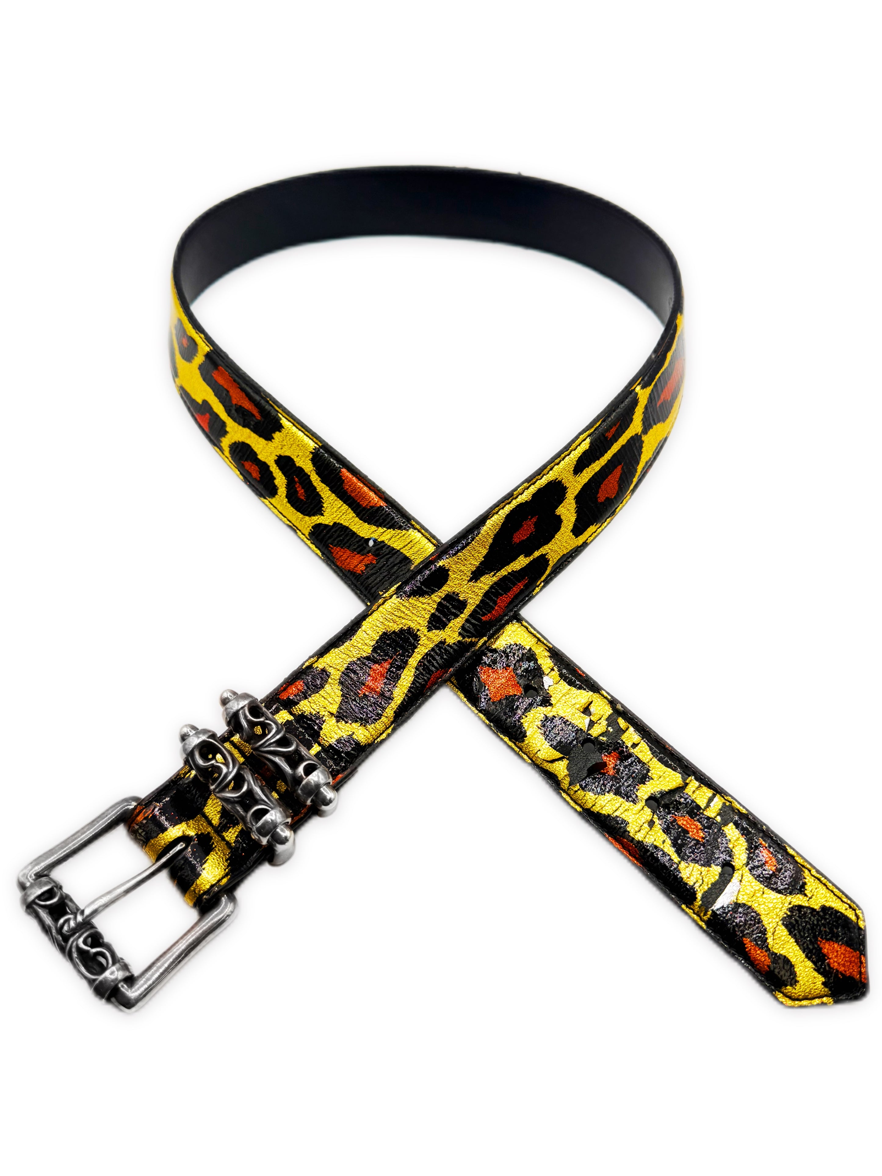 Chrome Hearts Leopard Painted Roller .925 Silver Leather Belt