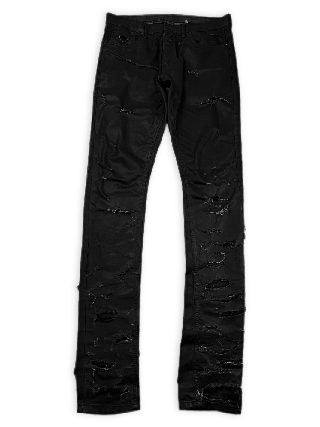 SS04 Dior Homme ‘Strip’ Unaltered Black Distressed Wax Denim Jeans