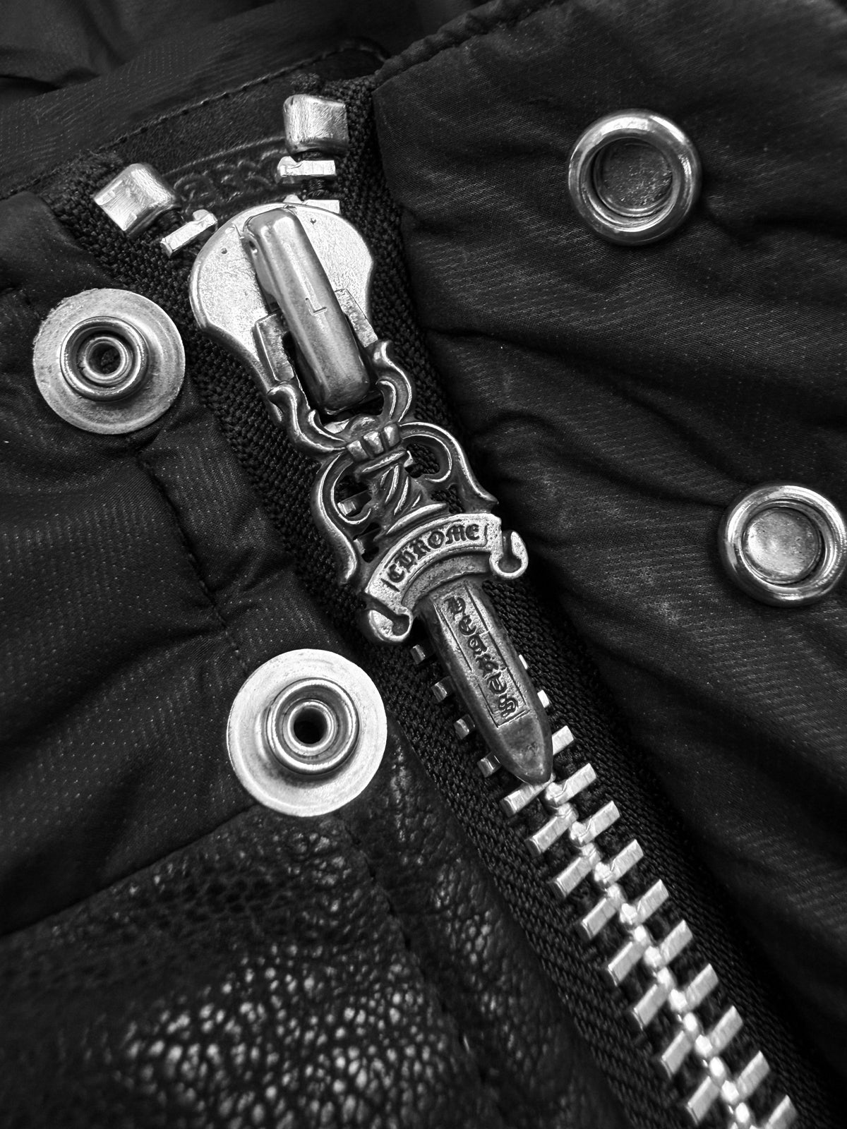 Chrome Hearts Fleur Nylon / Leather Dagger Zip Puffer Vest