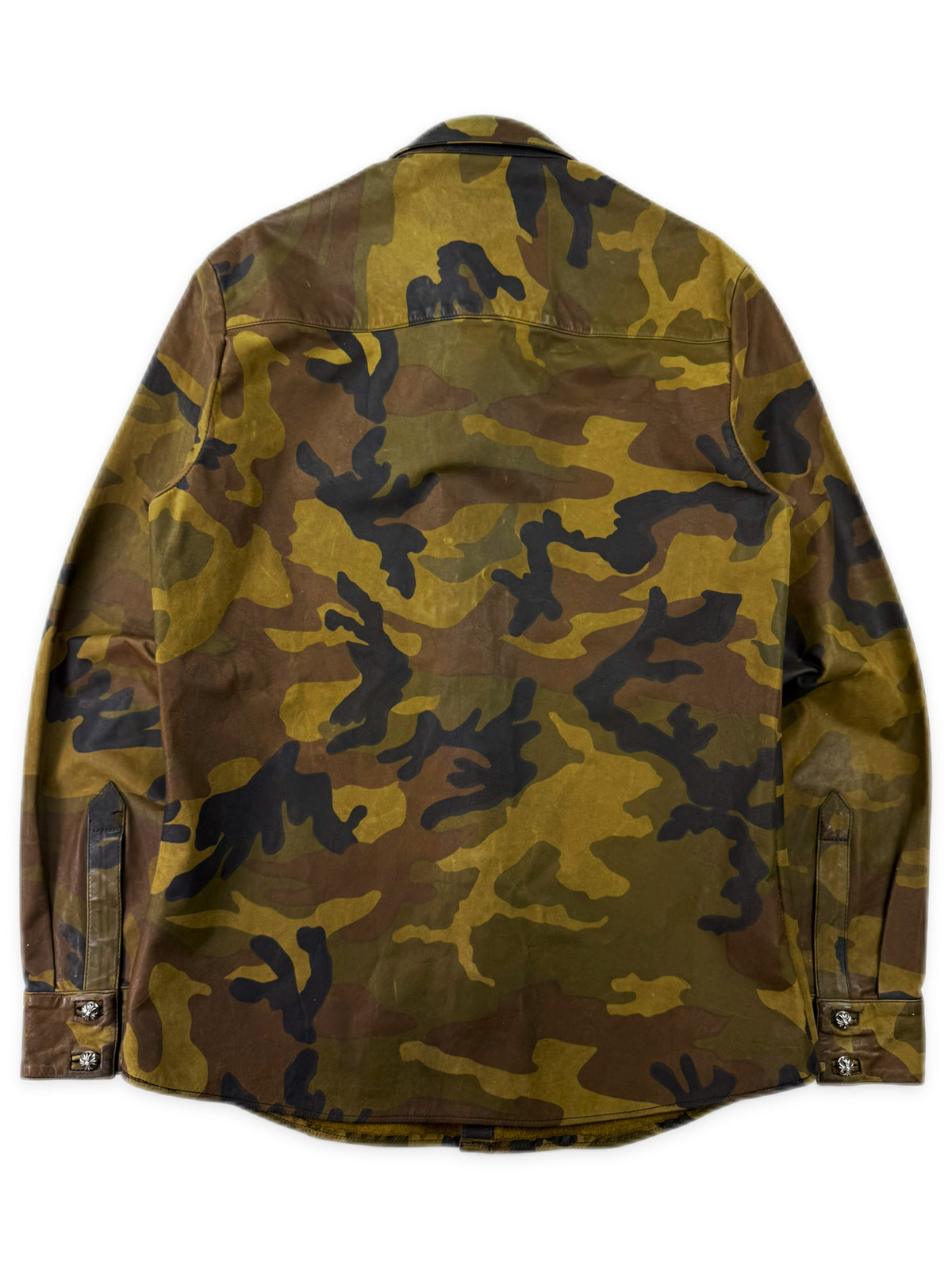 Chrome Hearts Green Camo Button Up Leather Shirt Jacket