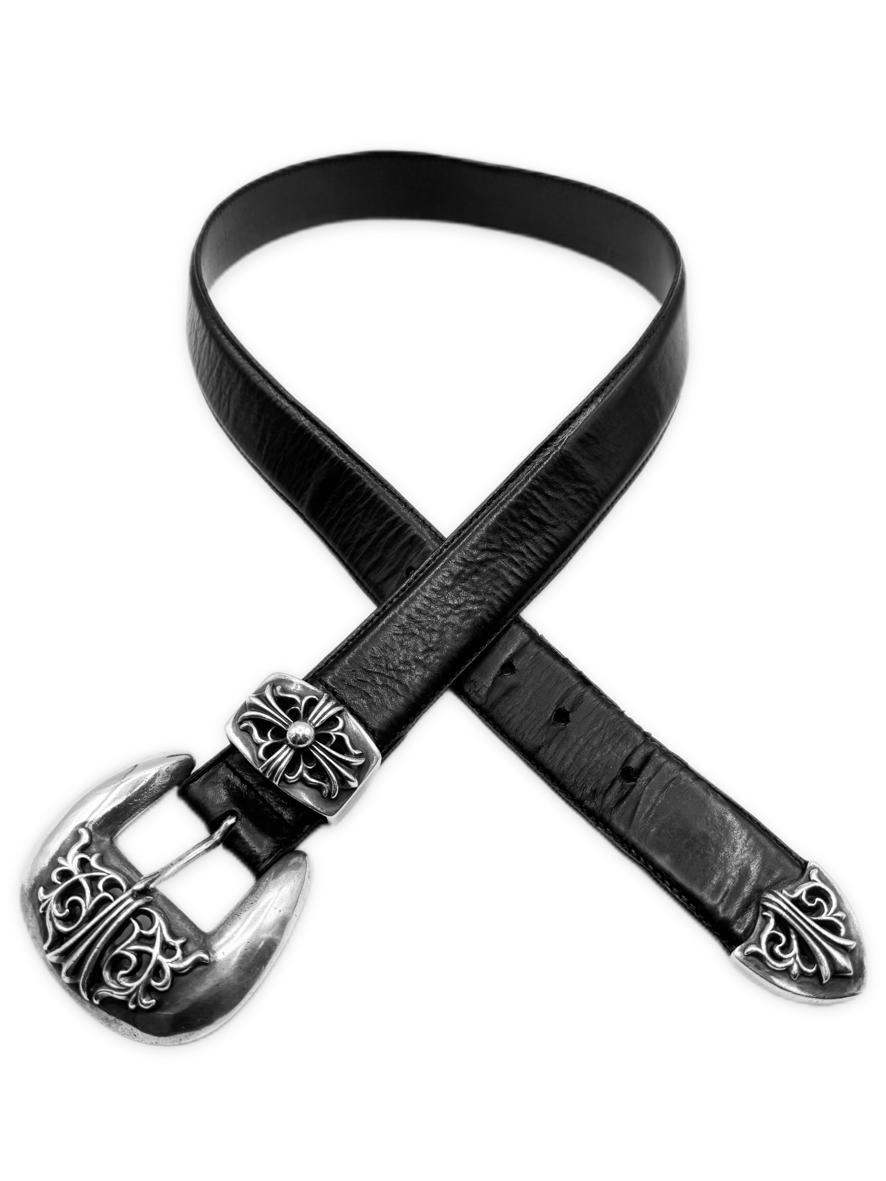 Chrome Hearts Western 3 Piece .925 Silver Black Leather Belt