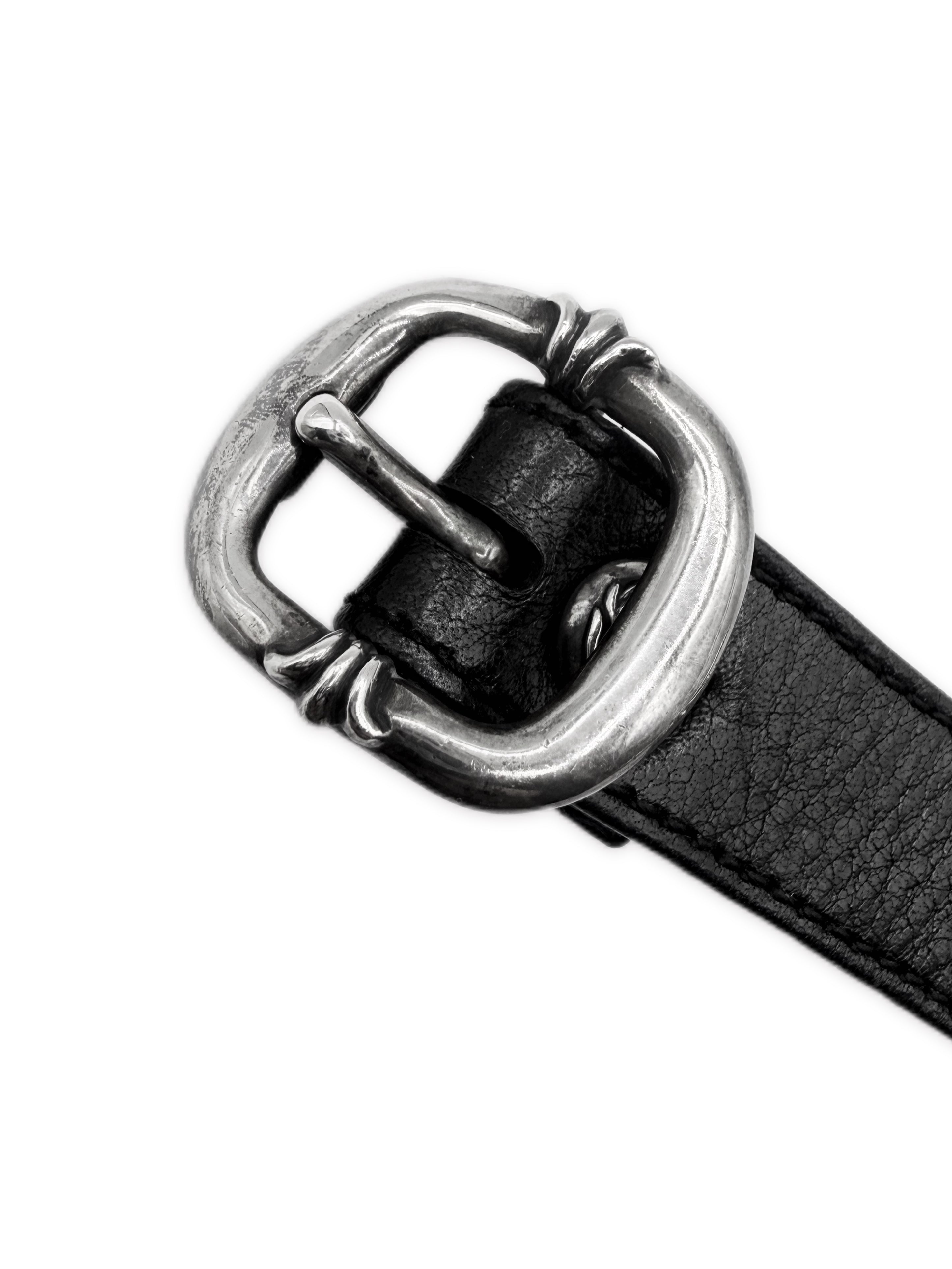 Chrome Hearts XL Cross Gunslinger .925 Silver Leather Bracelet