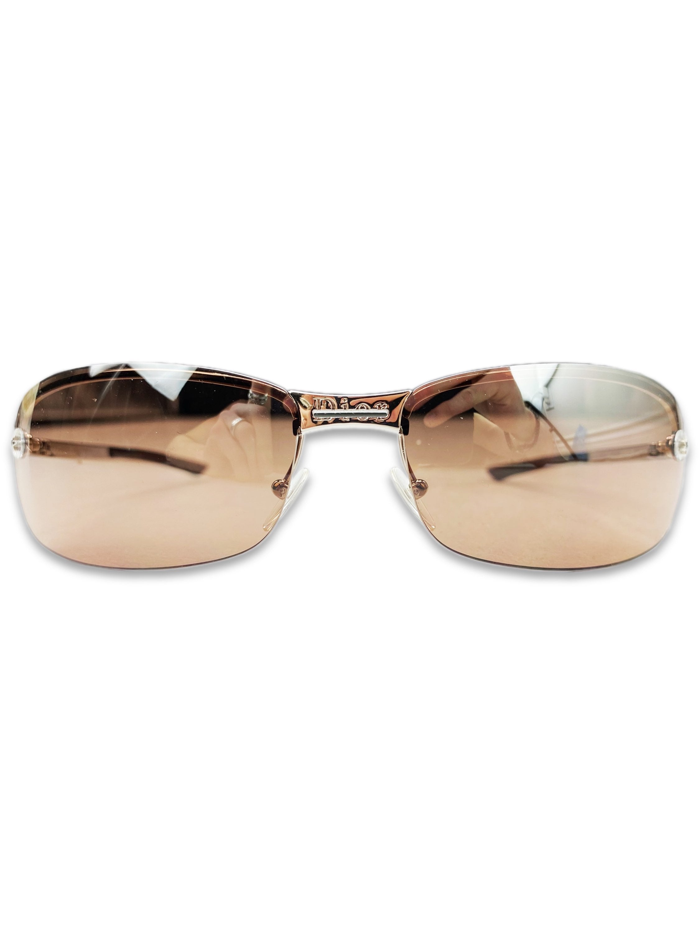 2000s Dior Etched Star Motif Warm Tint  Rounded Metallic Sunglasses
