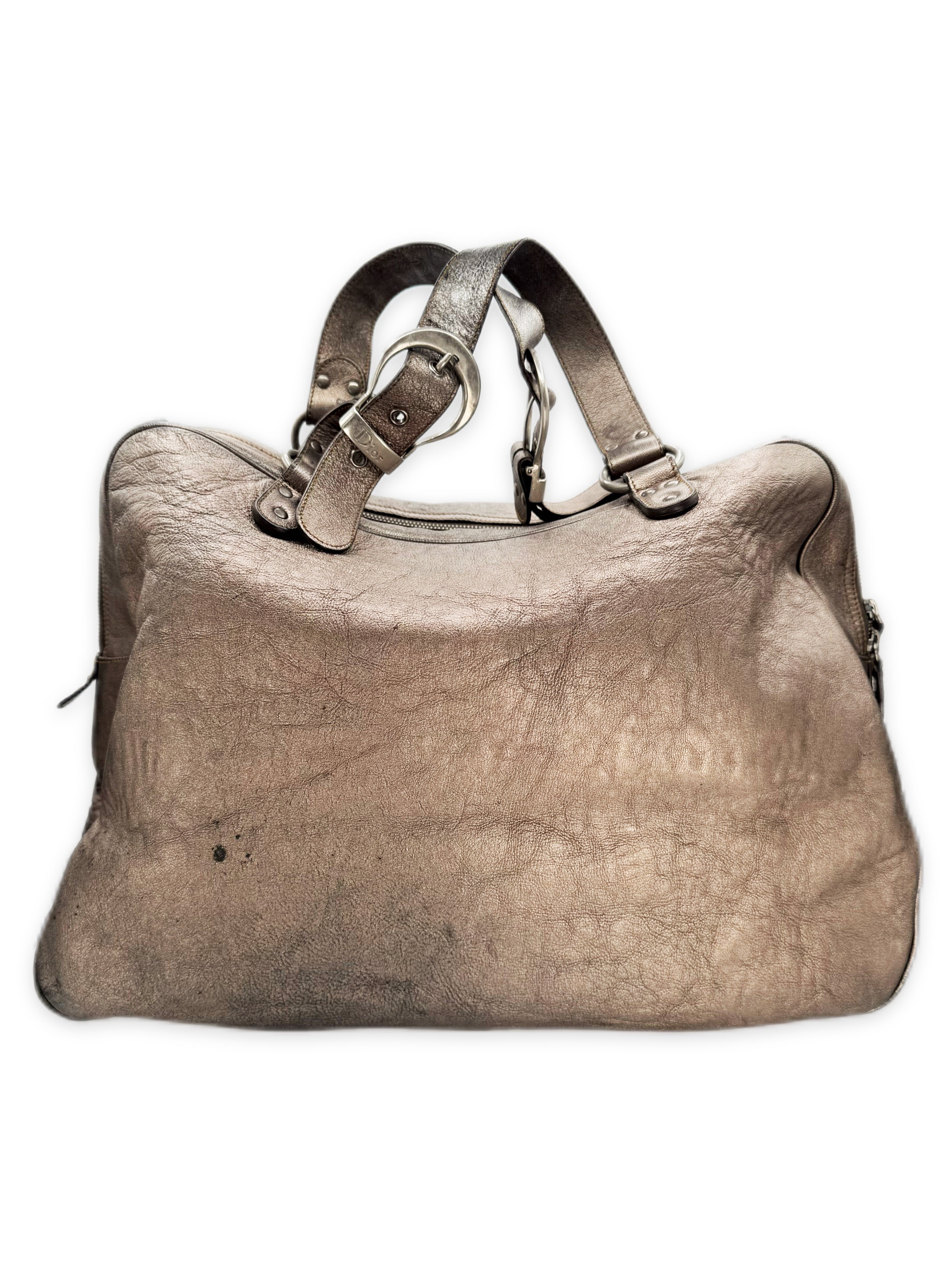 00s Christian Dior Gaucho Silver Leather Large Saddle Bag