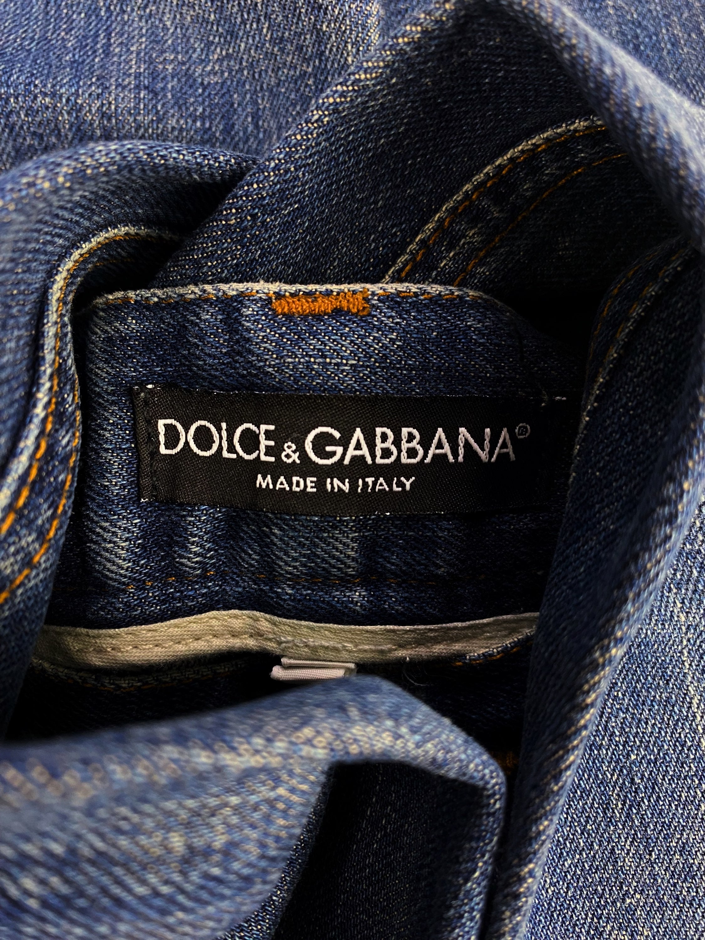 Dolce & Gabbana Dark Wash Distressed Wide Cut Denim