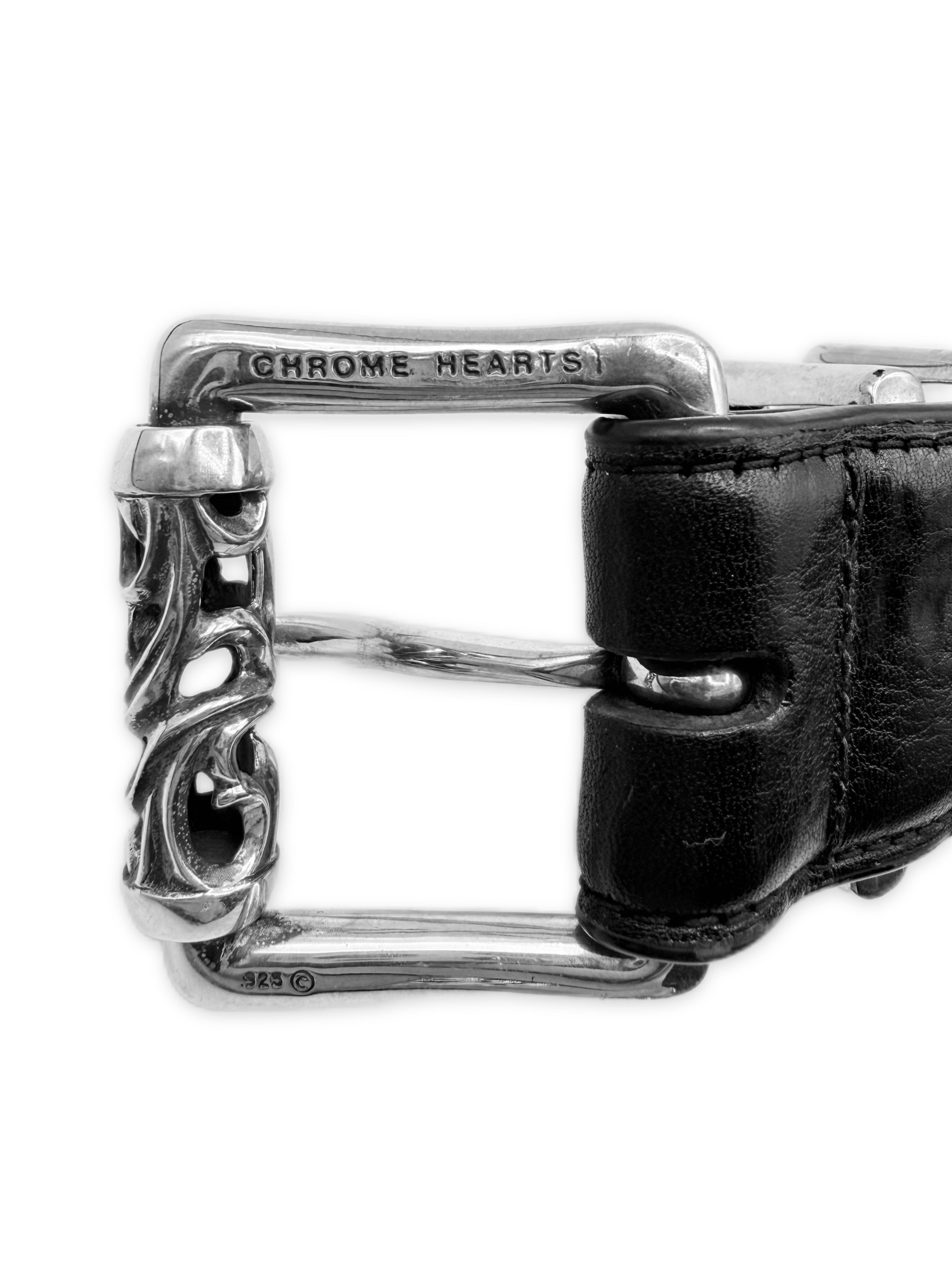 Chrome Hearts Double Roller .925 Silver Black Leather Belt