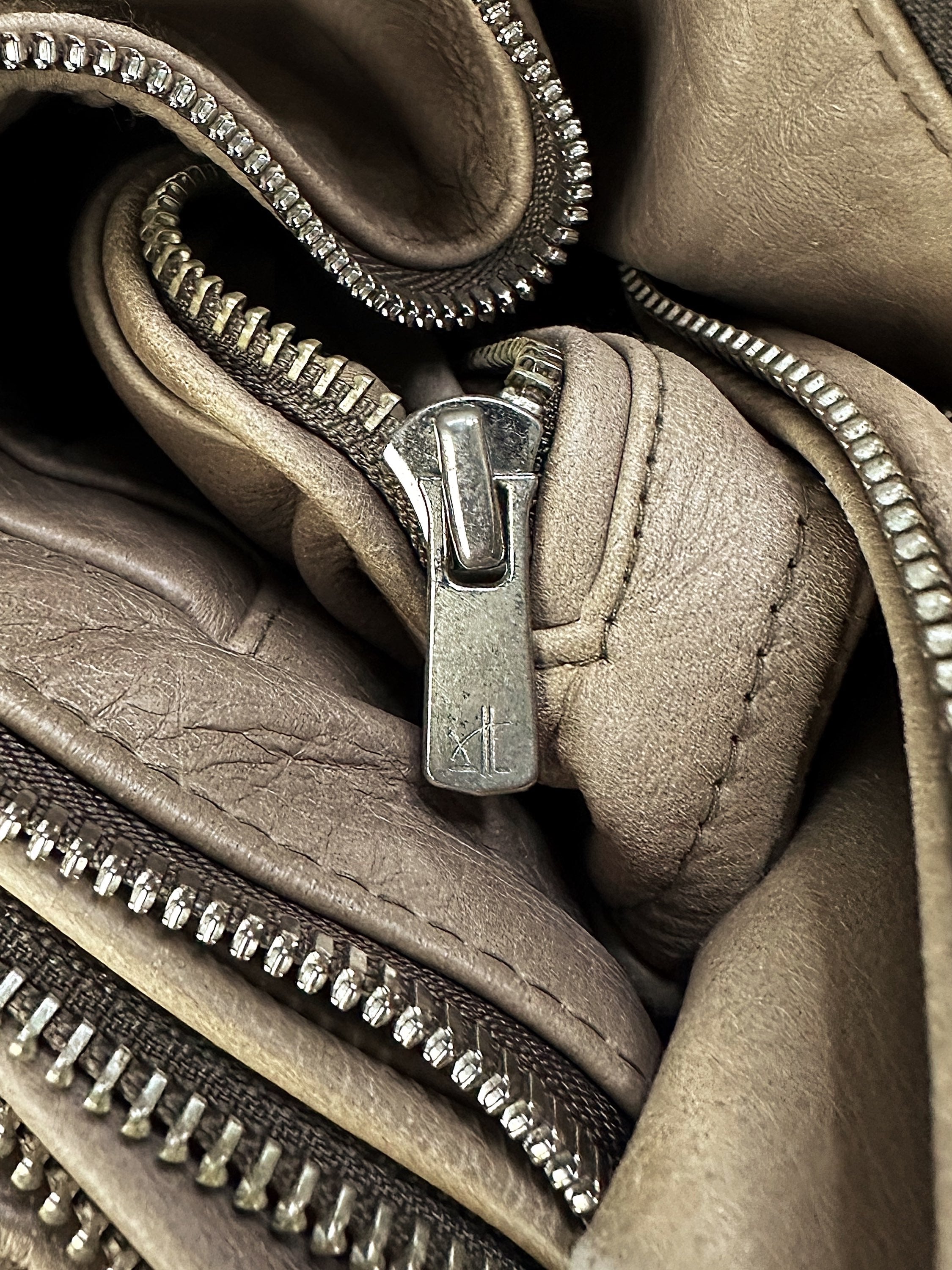 Katharine Hamnett Beige Leather Multi-zip Biker Jacket