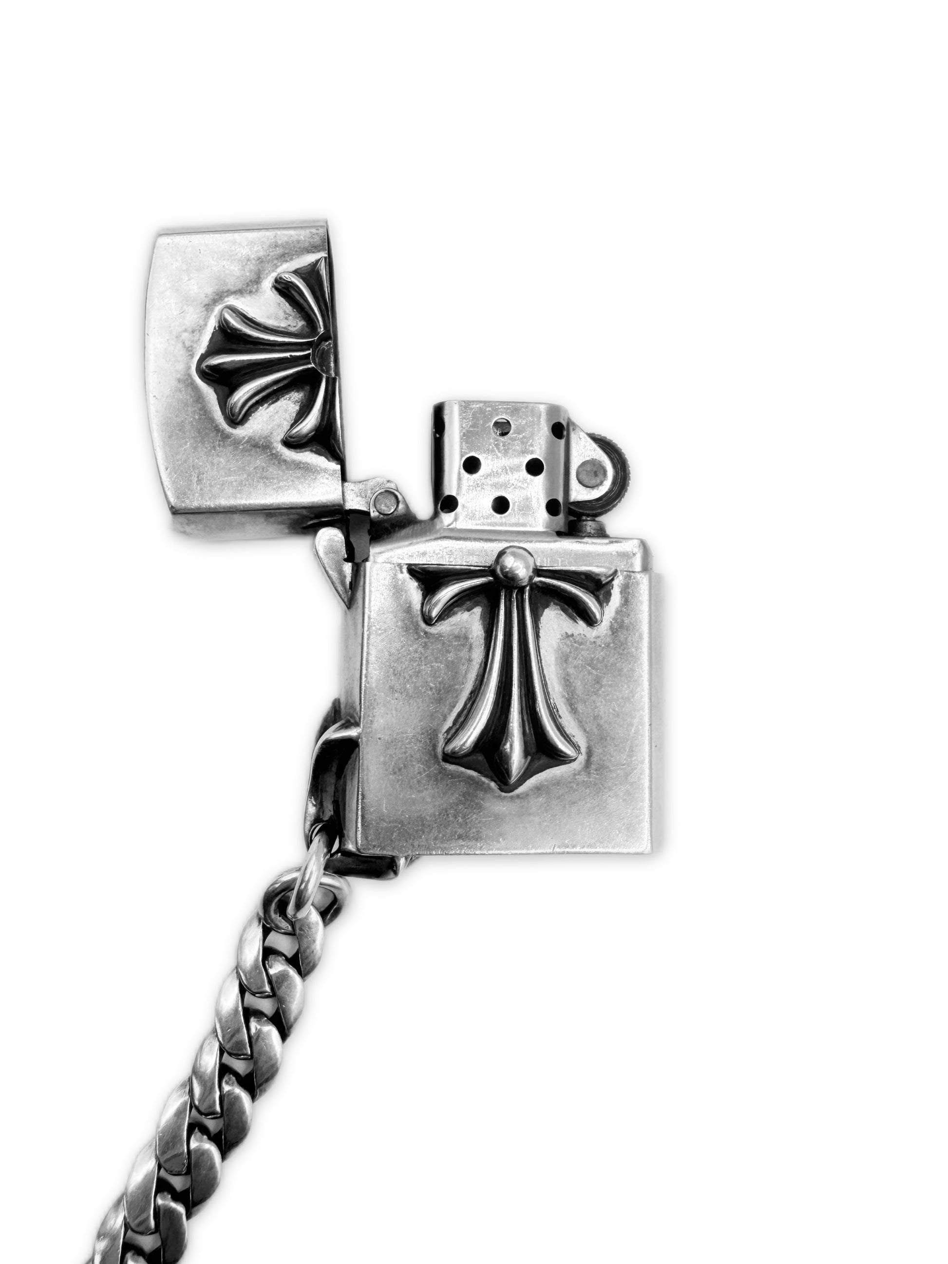 Chrome Hearts Cross Zippo Lighter Cuban Link Lobster Clasp Wallet Chain