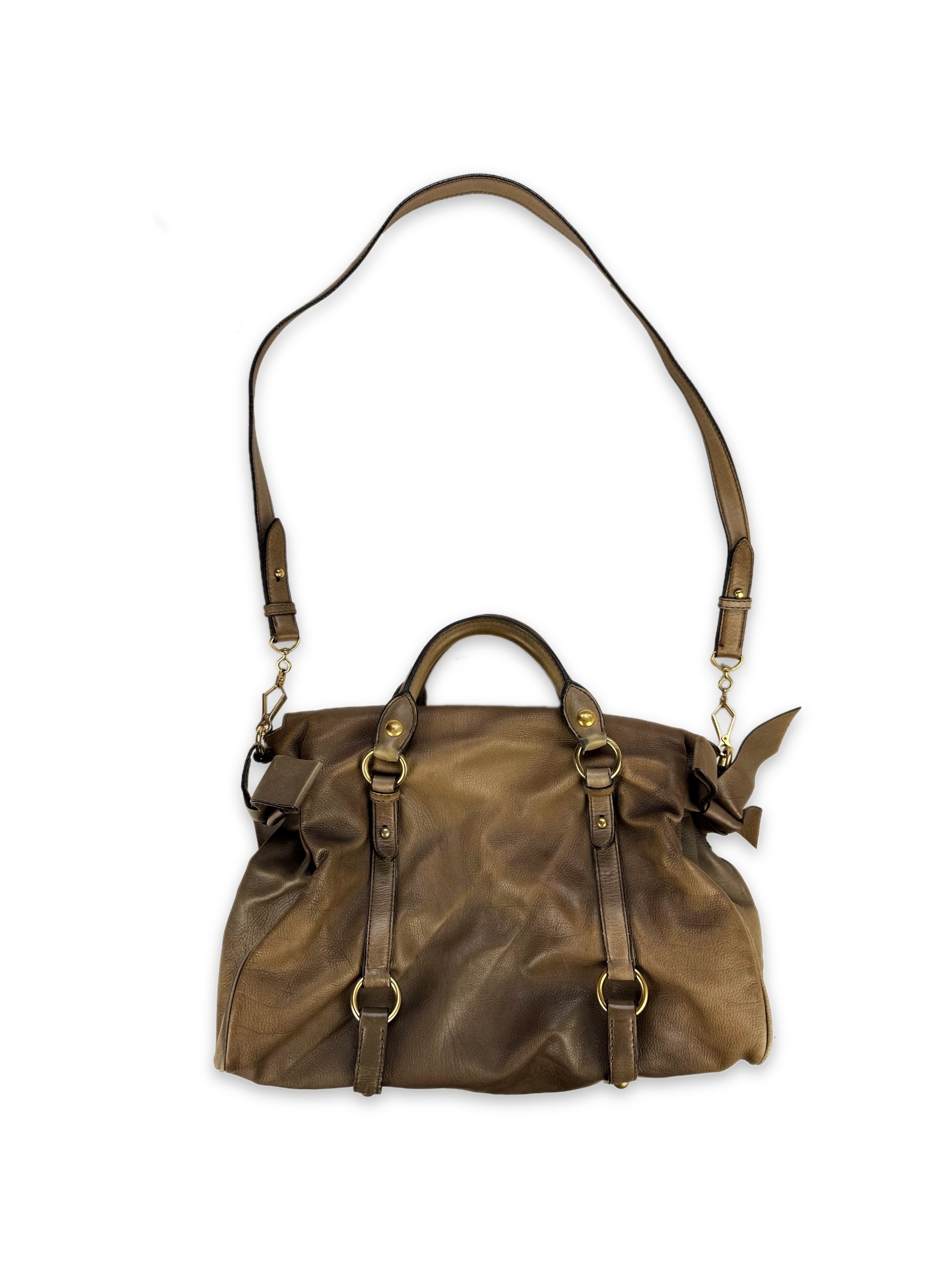 Miu Miu Caramel Brown Leather ‘Bow’ Motif Shoulder Bag