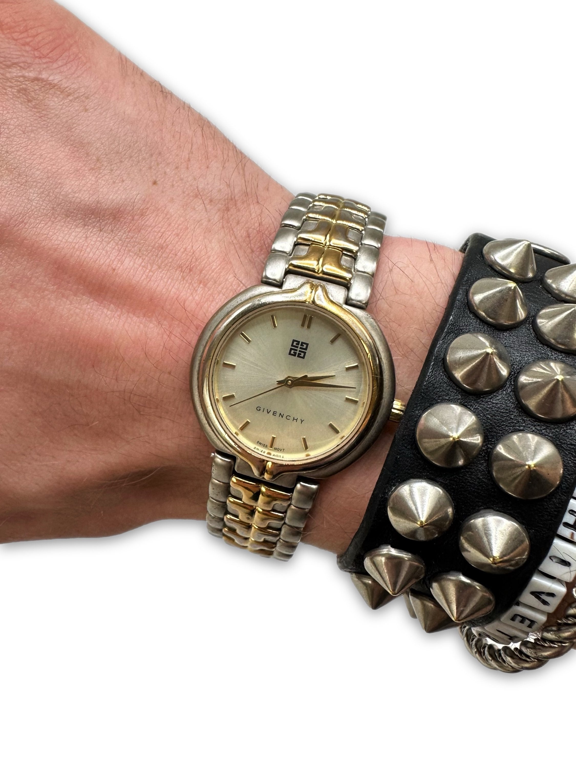 90s Givenchy Two Tone White Face Metallic Wrist Watch