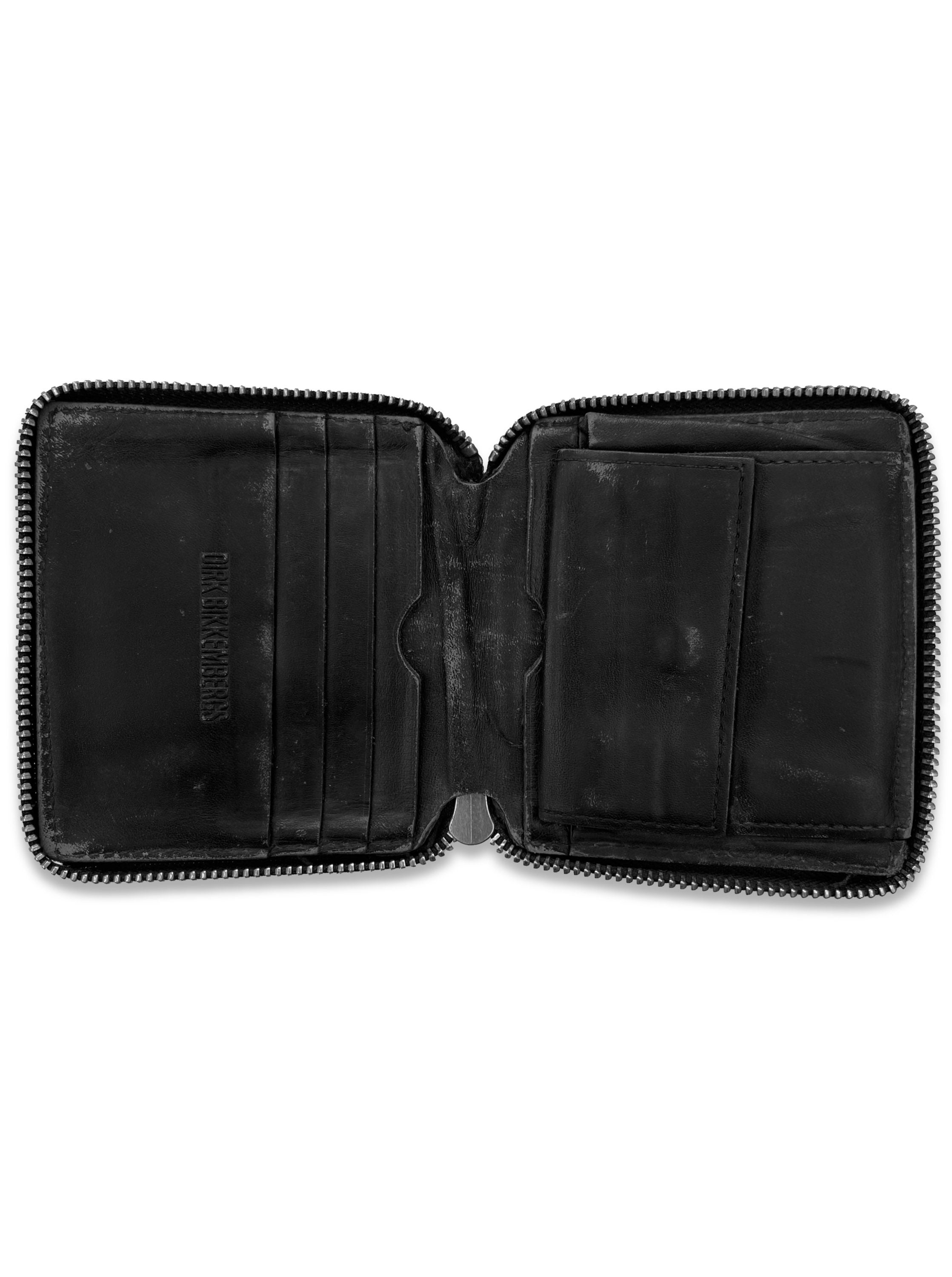 Dirk Bikkembergs Leather Full Zip Ribbed Black Wallet