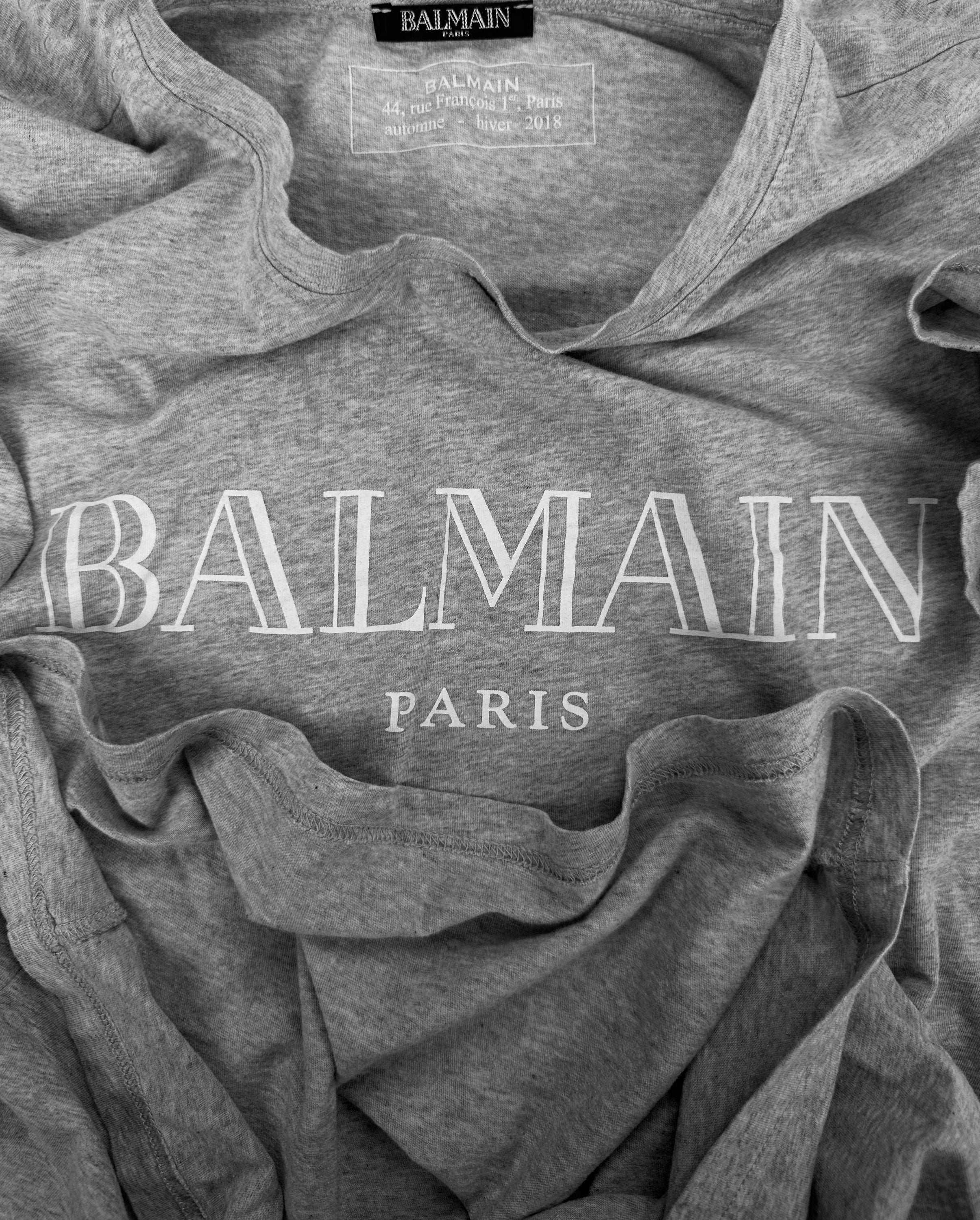 AW18 Balmain Spellout Logo Heather Grey T-Shirt
