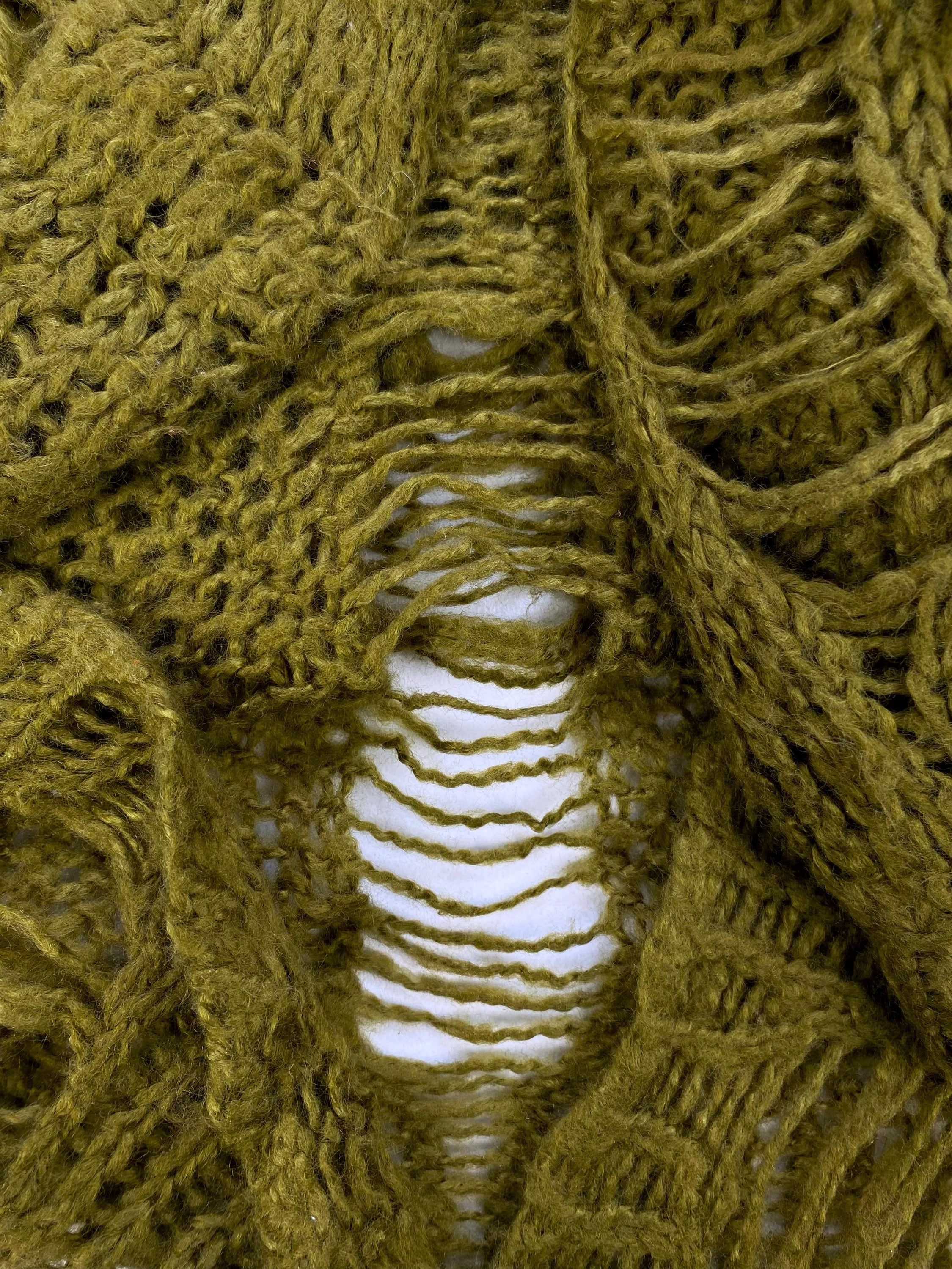 AW18 Comme des Garçons Loose Gauge Olive Distressed Wool Knit Sweater