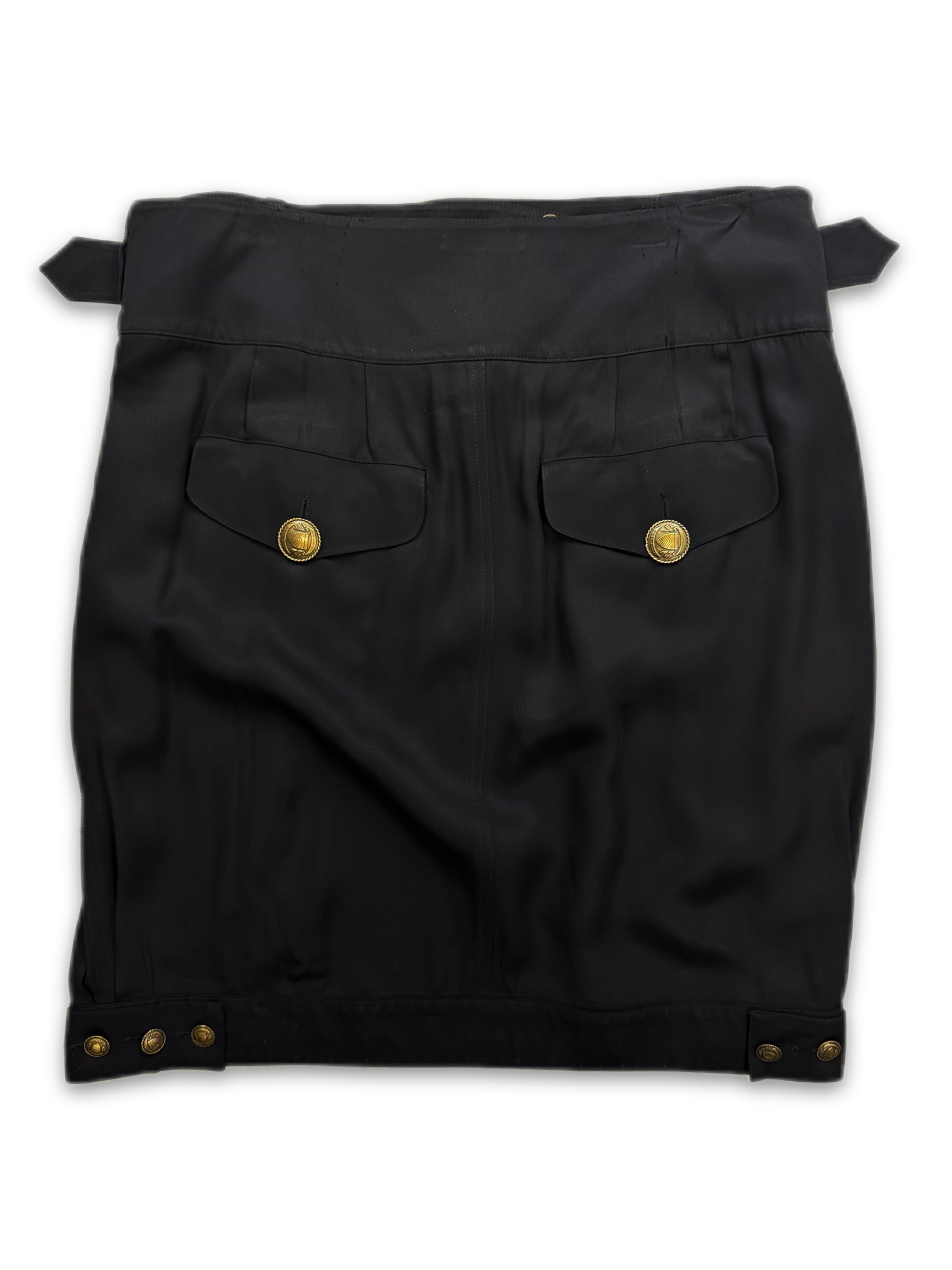Balmain Belted ‘Coin’ Button Black Pleated Skirt