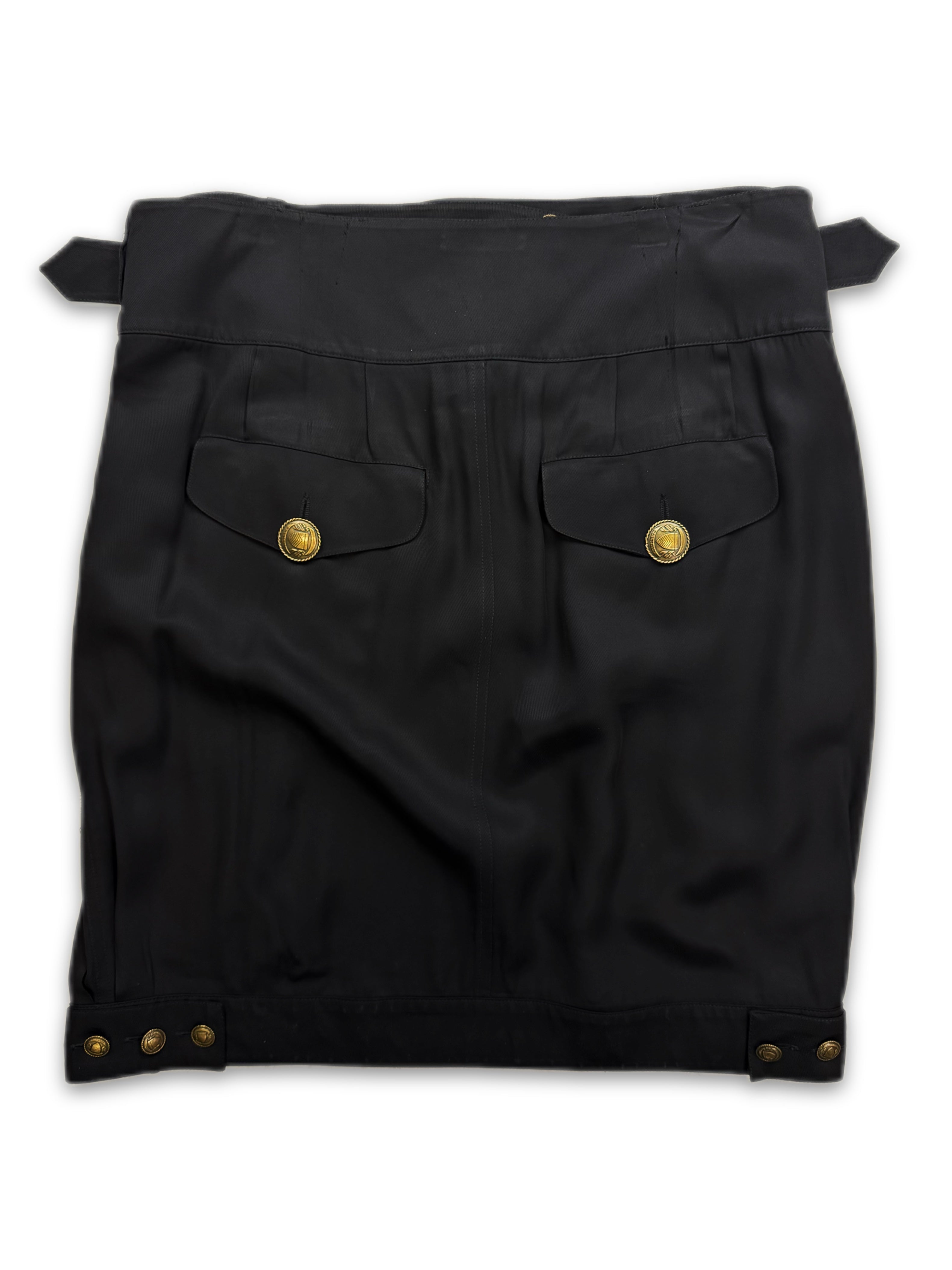 Balmain Belted ‘Coin’ Button Black Pleated Skirt