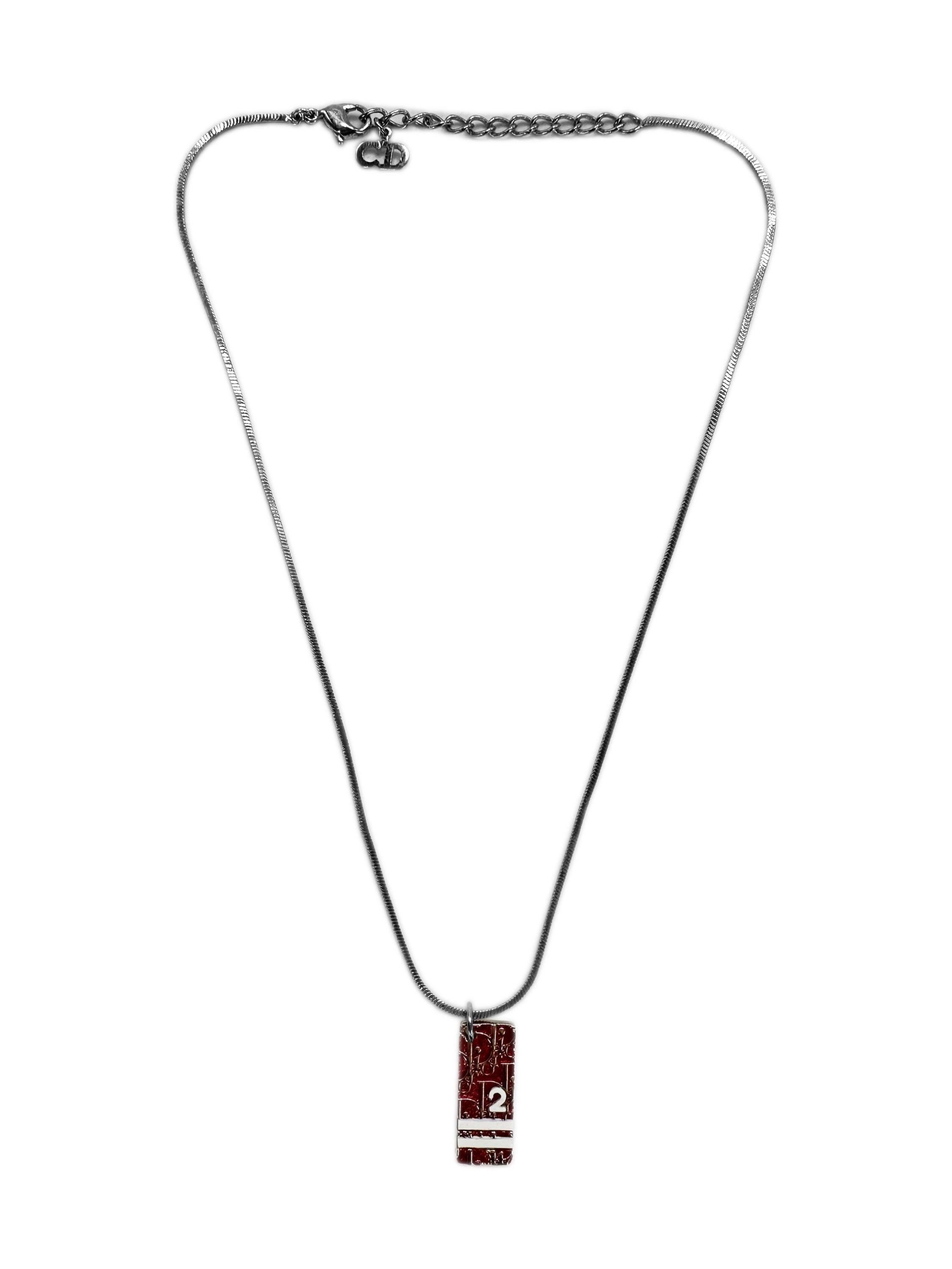 00s Dior ‘2’ Trotter Monogram Silver Necklace