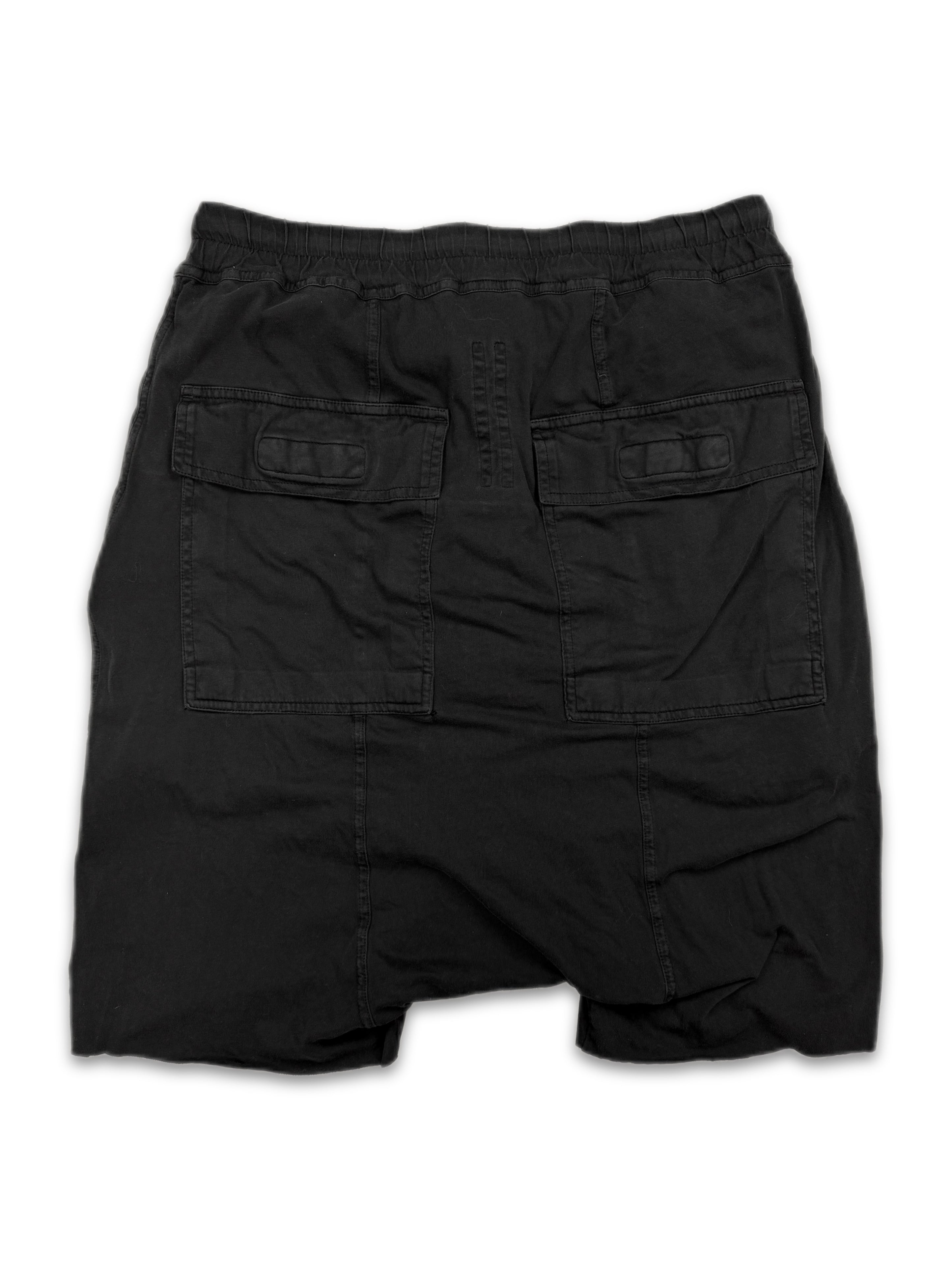 Rick Owens ‘Pod’ Drop Crotch Elasticated Black Shorts