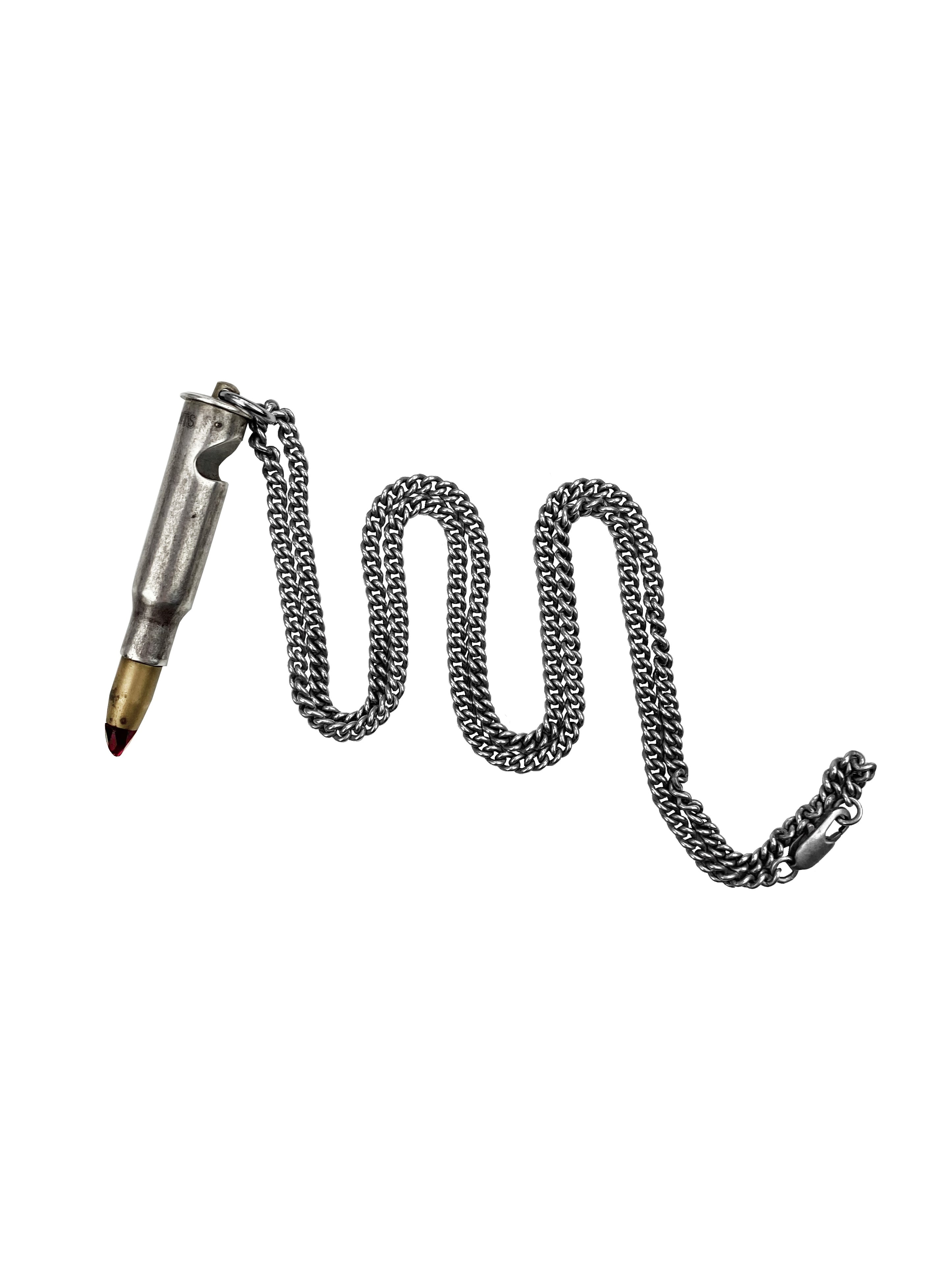 SS19 Vetements Silver Bullet Ruby Tip Cuban Link Necklace