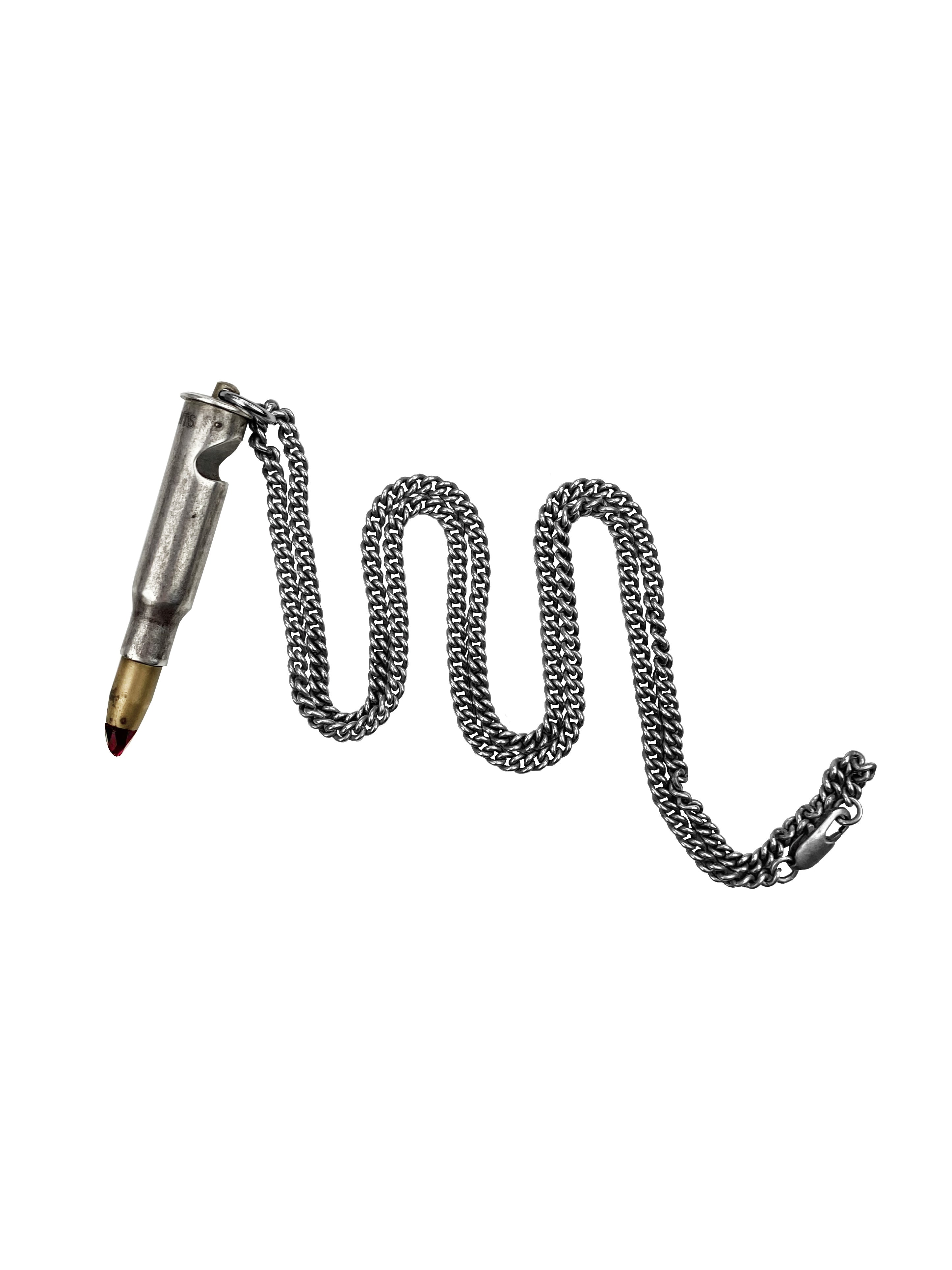 SS19 Vetements Silver Bullet Ruby Tip Cuban Link Necklace
