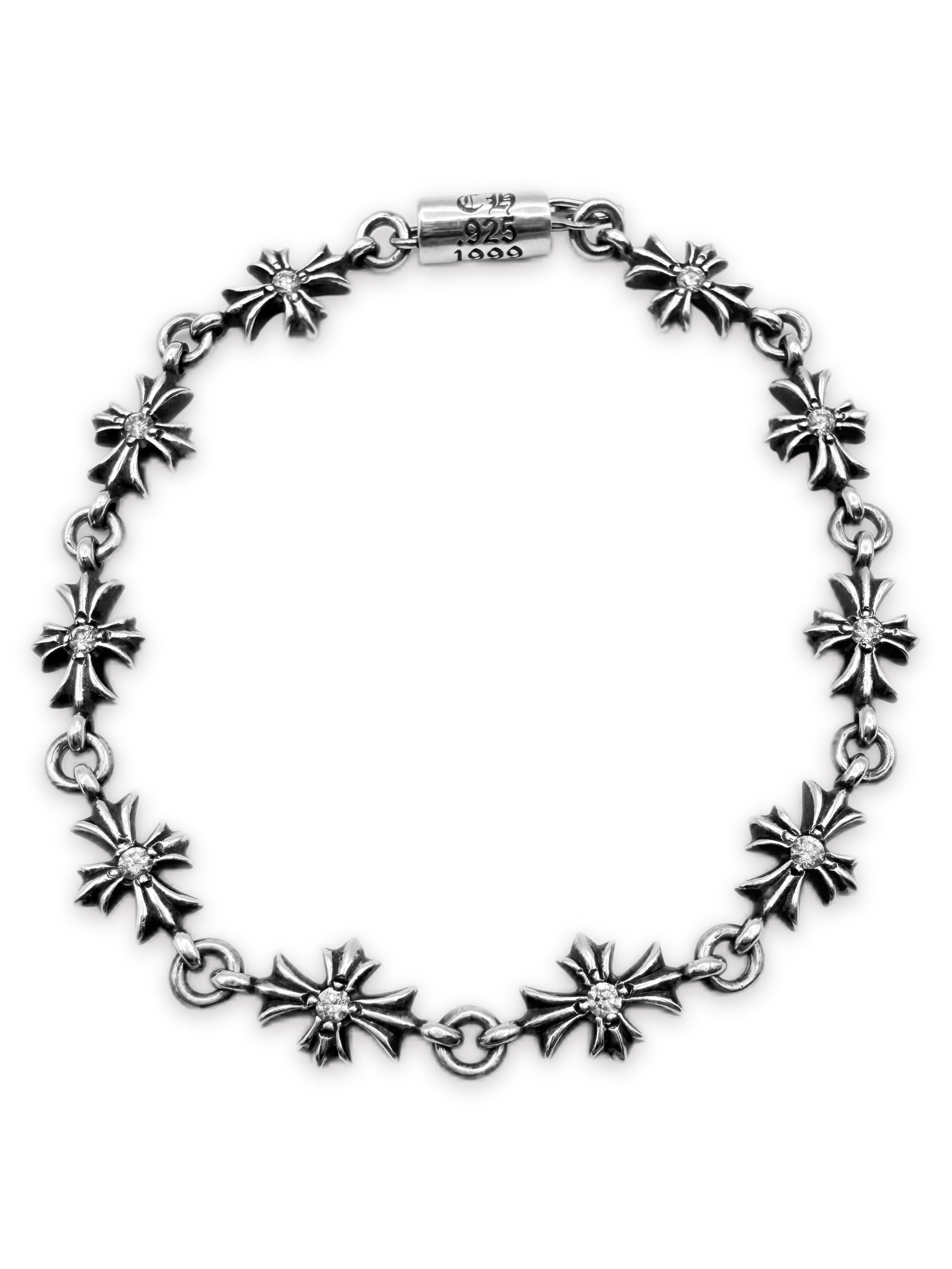 Chrome Hearts Diamond Factory Set Tiny E .925 Silver 10 Link Bracelet