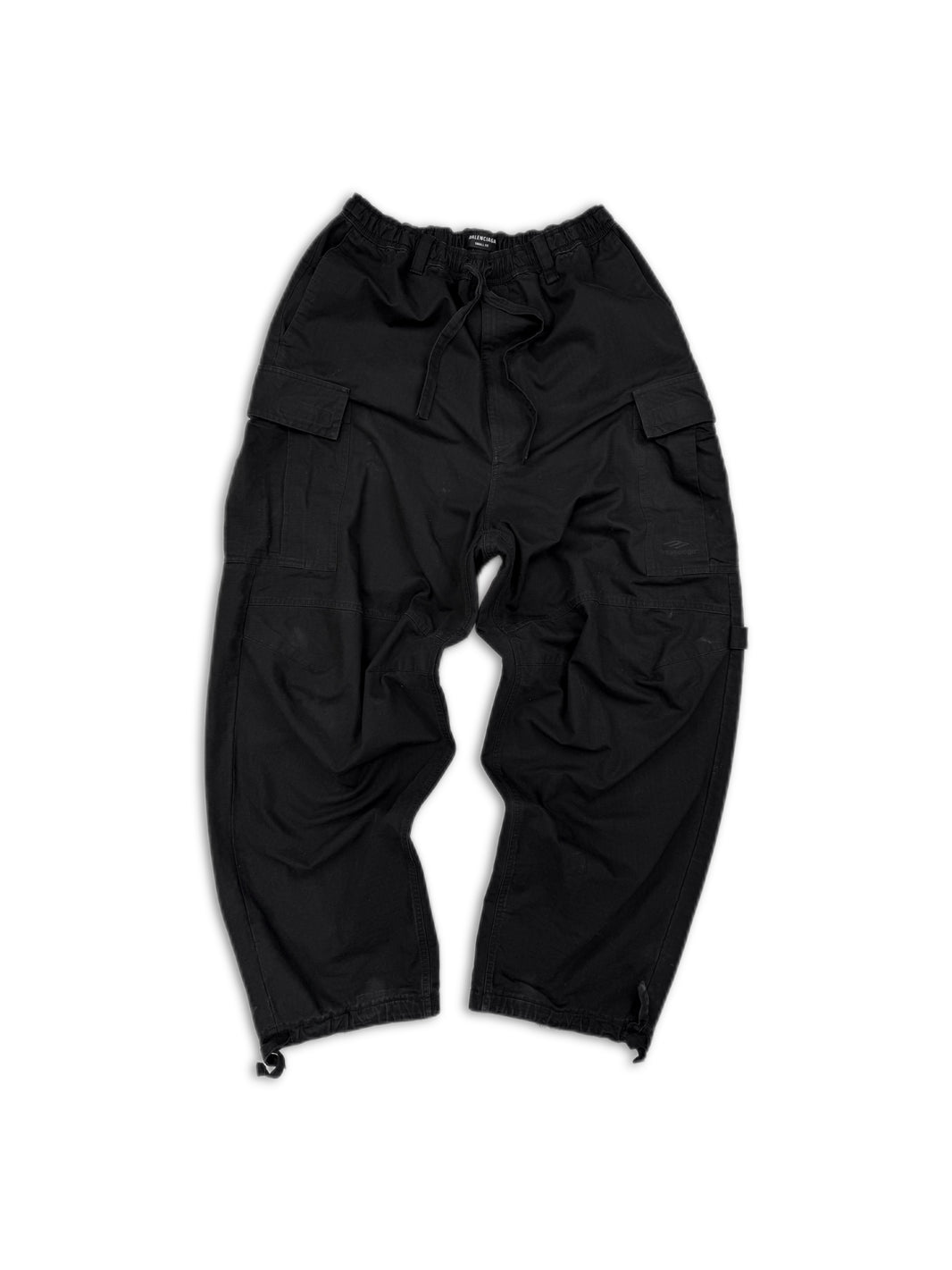 SS22 Balenciaga ‘3B’ Sporty Icon Rip Stop Black Baggy Cargo Pants