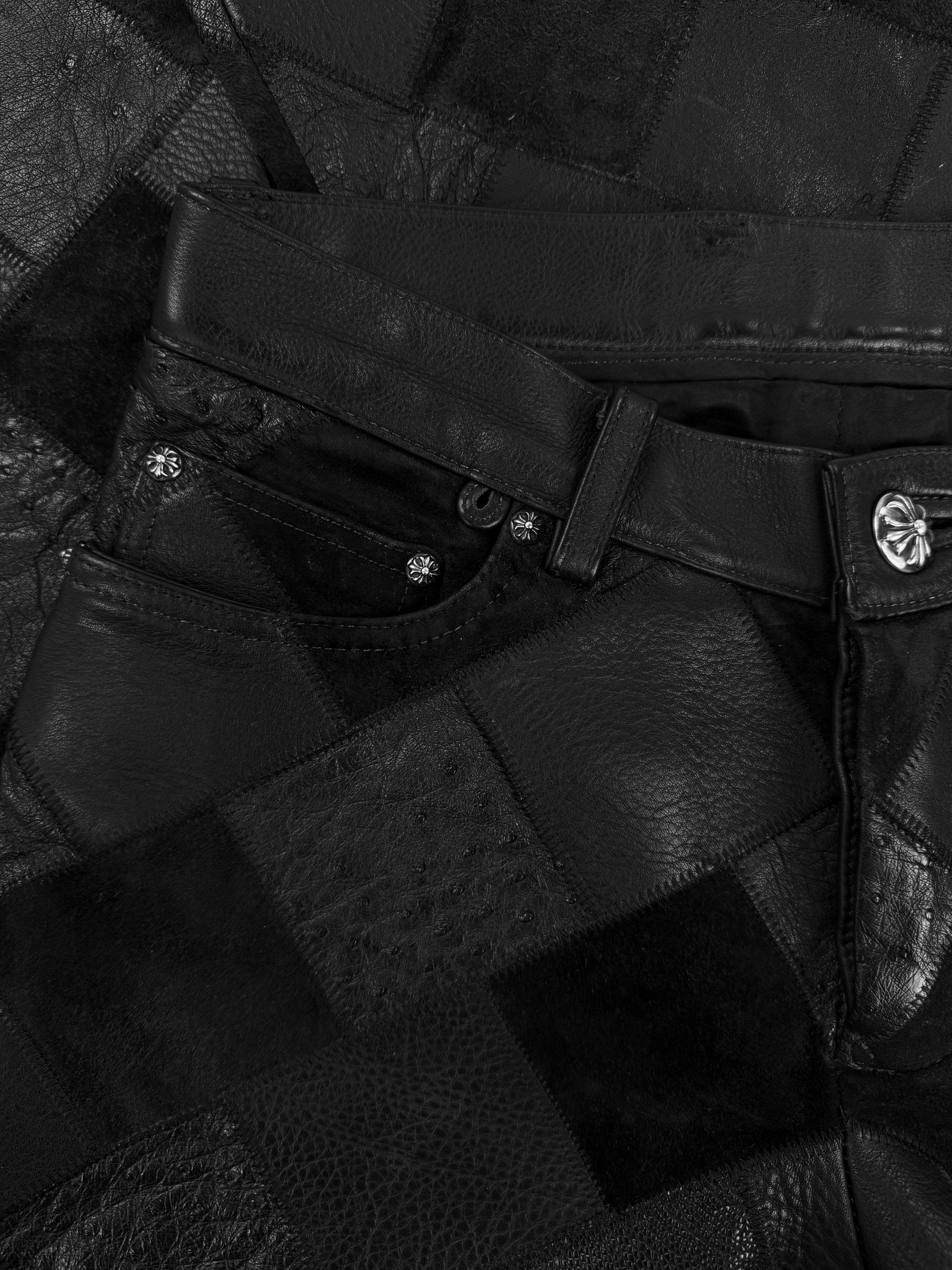 Chrome Hearts 1/1 Ostrich Leather Cross Patch .925 Silver Checkered Pants