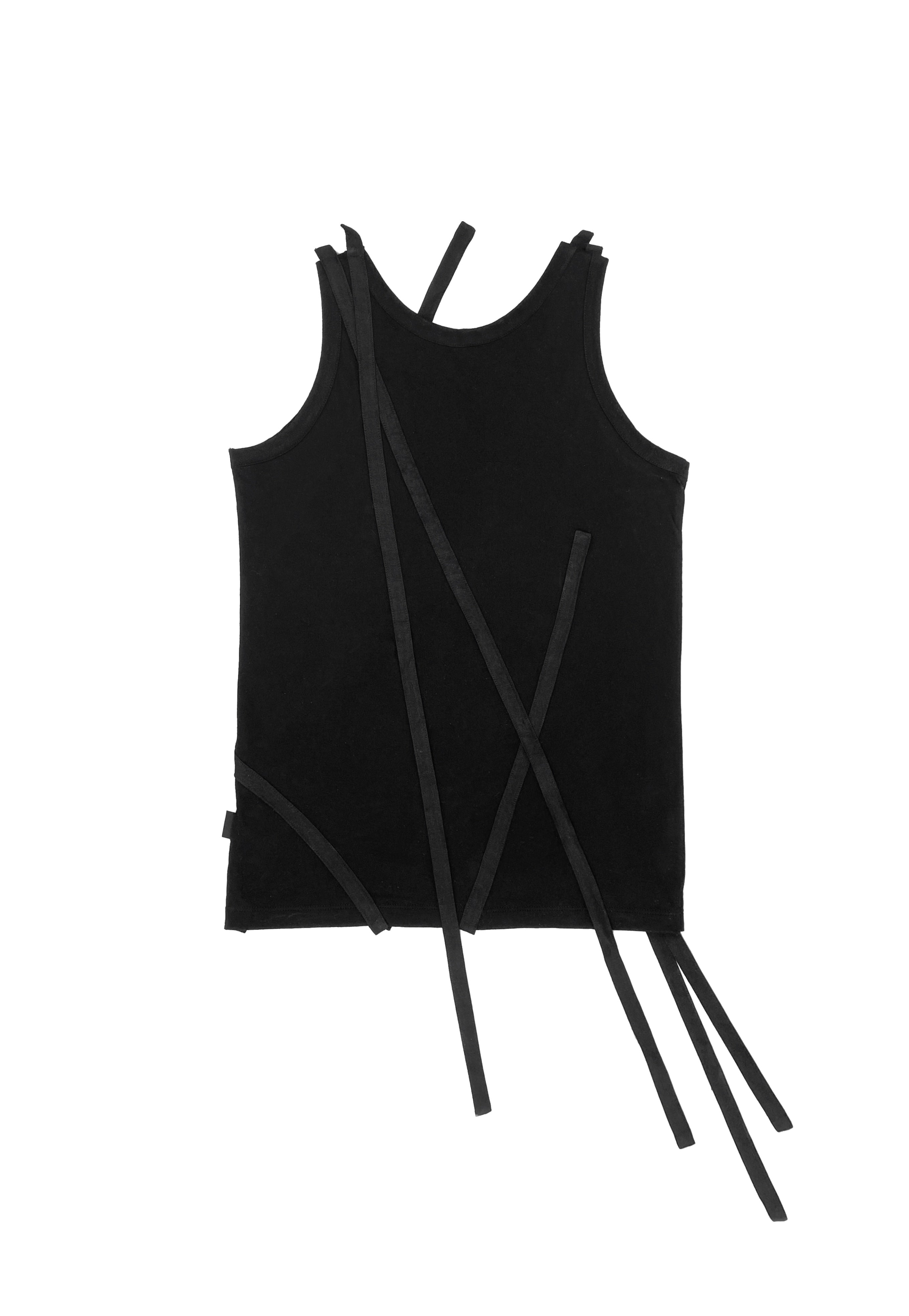 SS07 Yohji Yamamoto Draping Tassel Laced Black Tank Top
