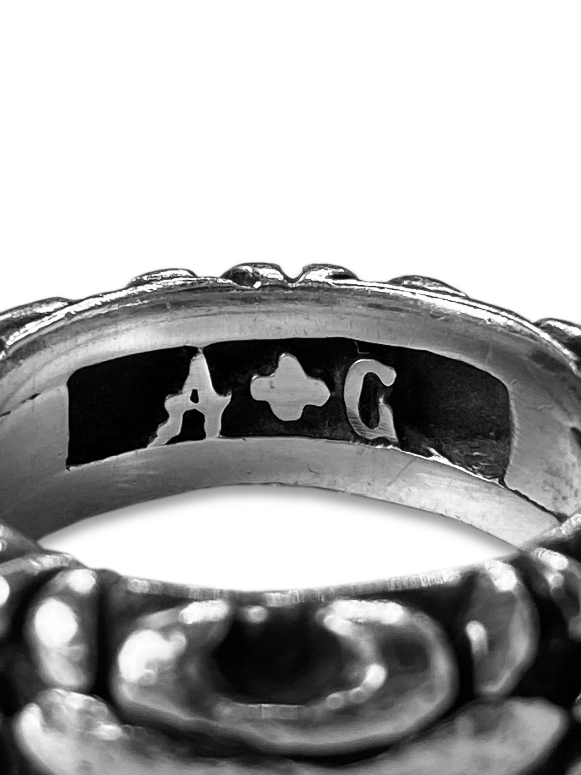 90s A&G Rock n’ Roll Couture Etched .925 Silver Ring
