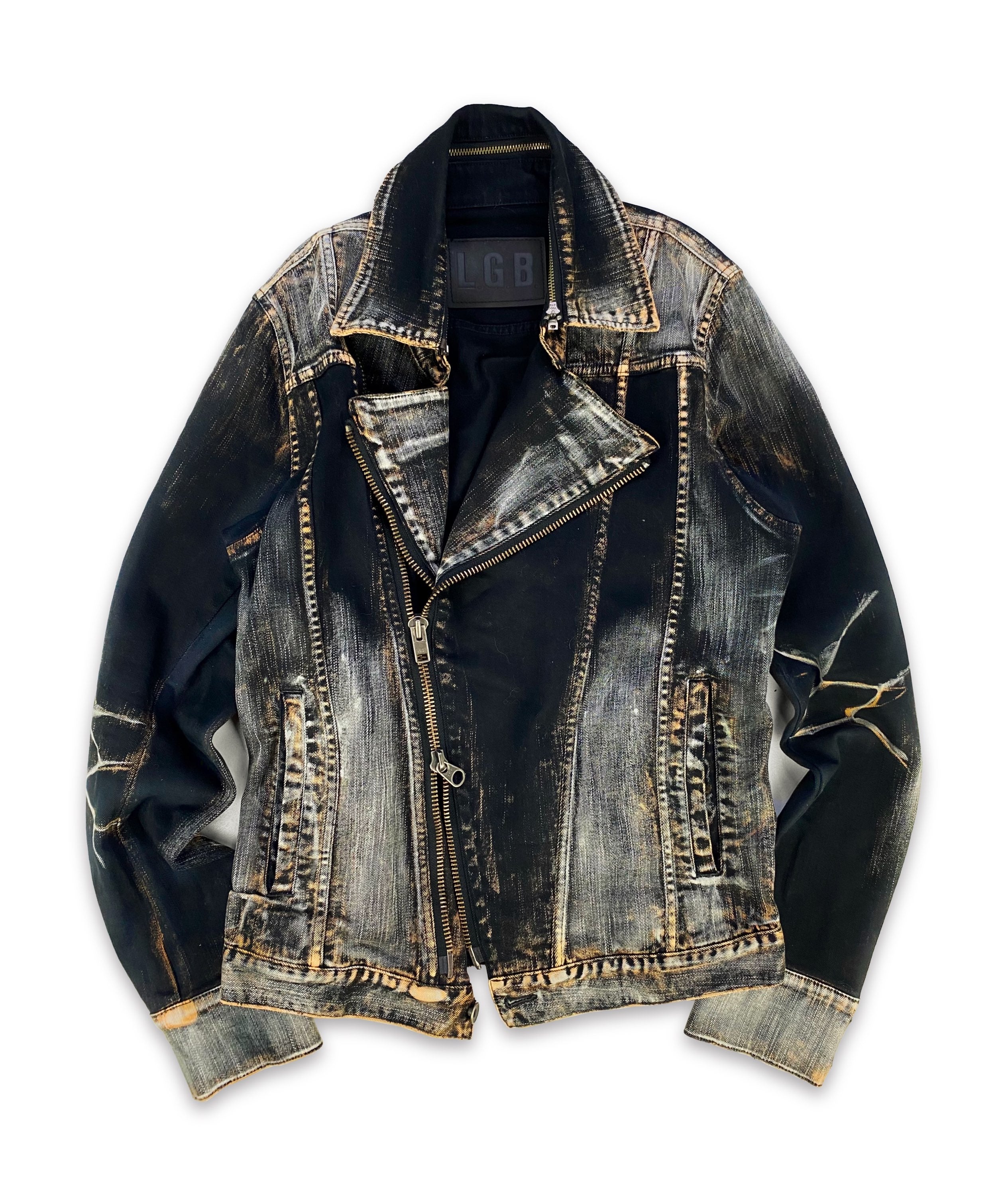 00s Le Grande Bleu (L.G.B) ‘Biker’ Cut Distressed Denim Jacket