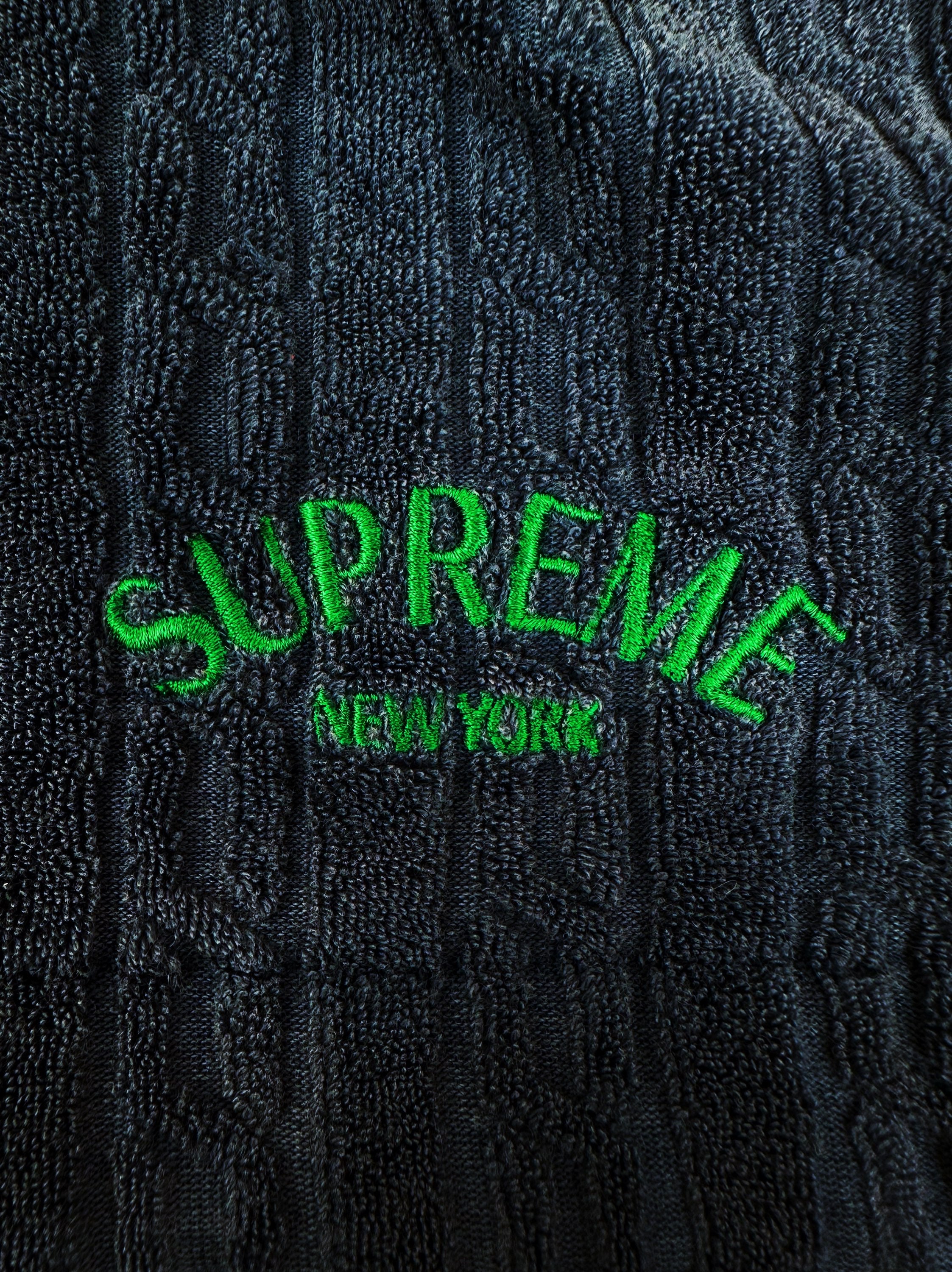 Supreme Navy Blue Embroidered Logo Towel Shorts