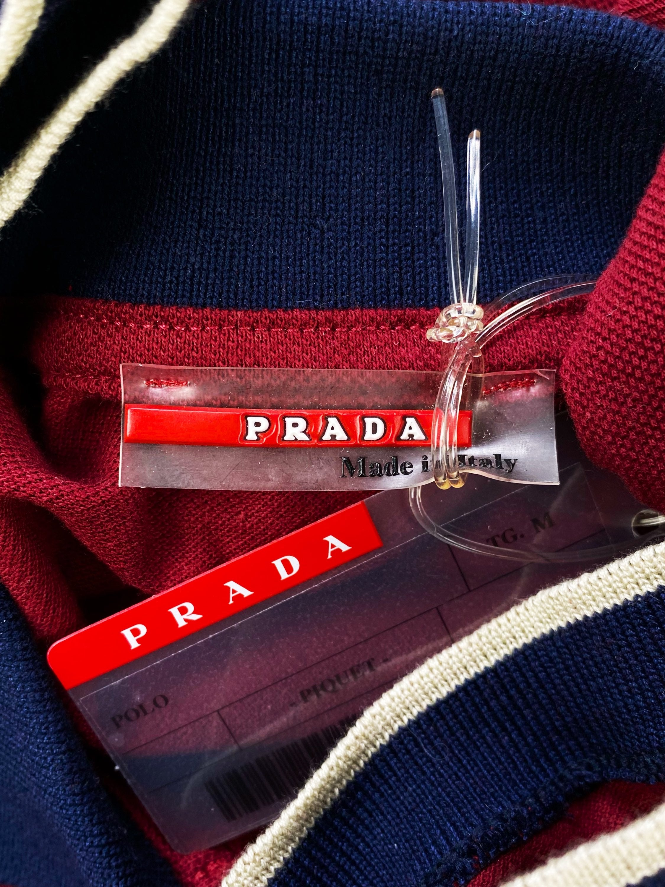 00s Prada Sport Linea Rossa Cherry Red Striped Polo