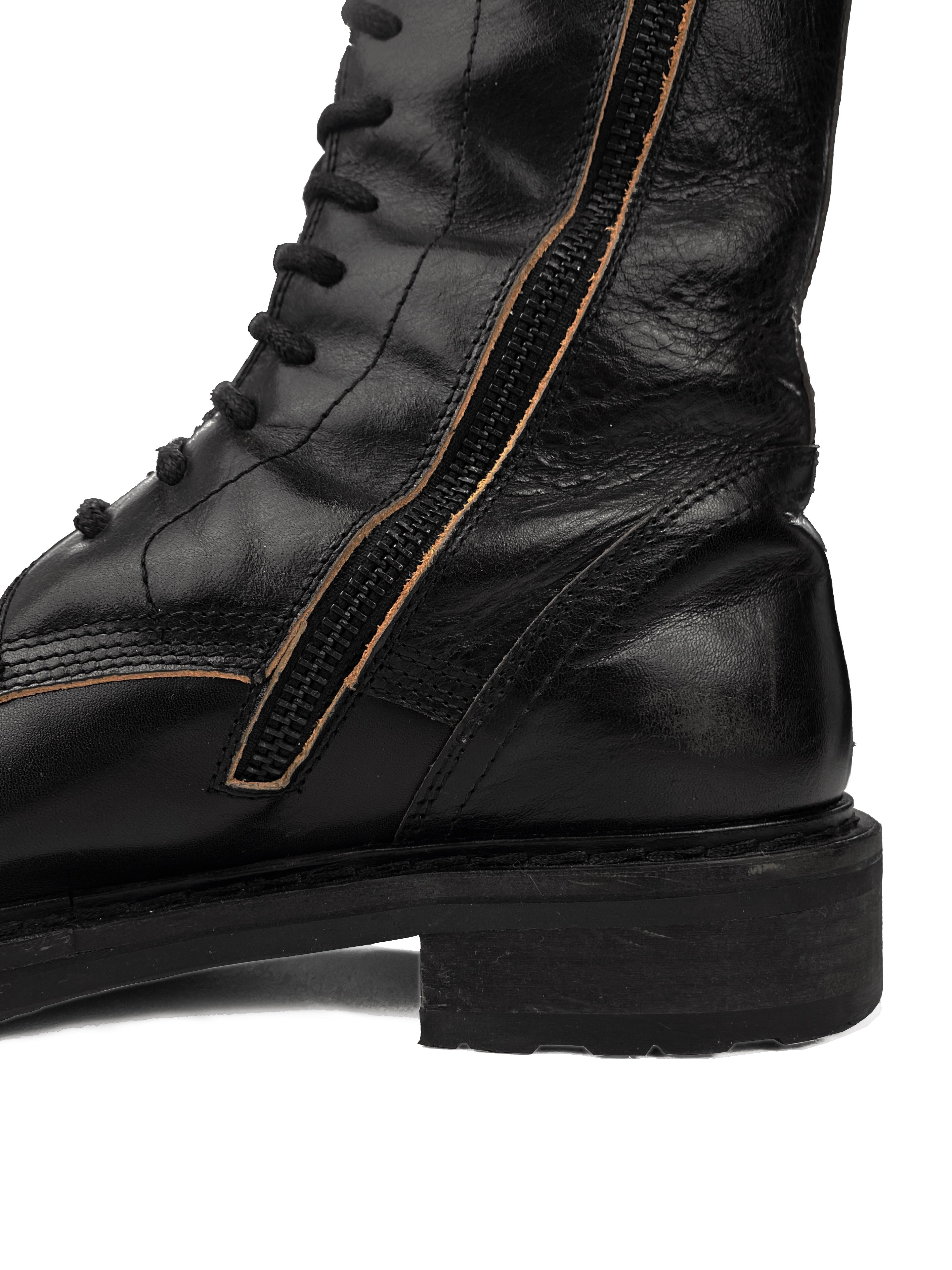 Ann Demeulemeester Calfskin Leather High Guarded Full Zip Boots