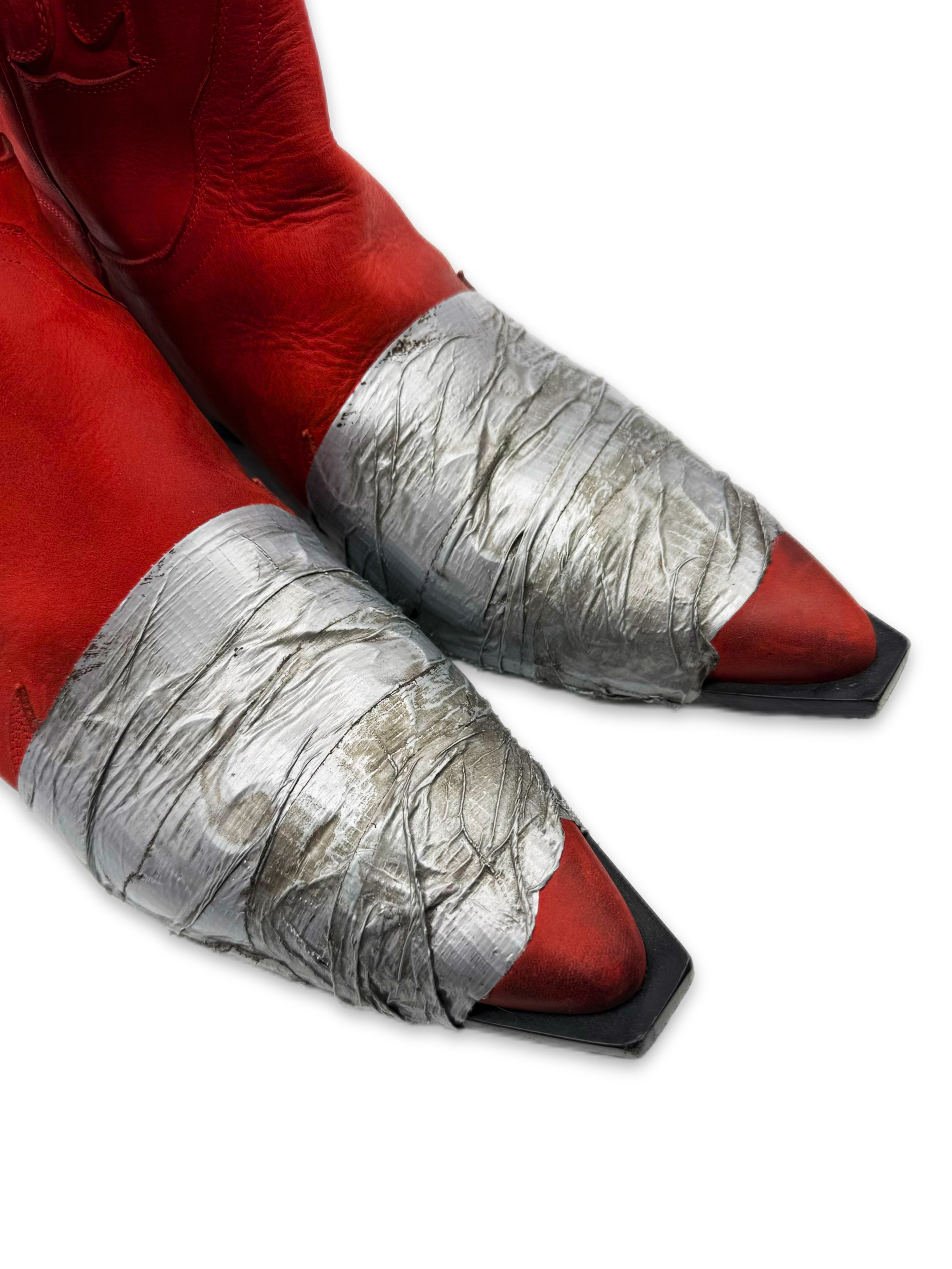 Enfants Riches Deprimes ‘Duct Tape’ Red Suede Cowboy Western Boots