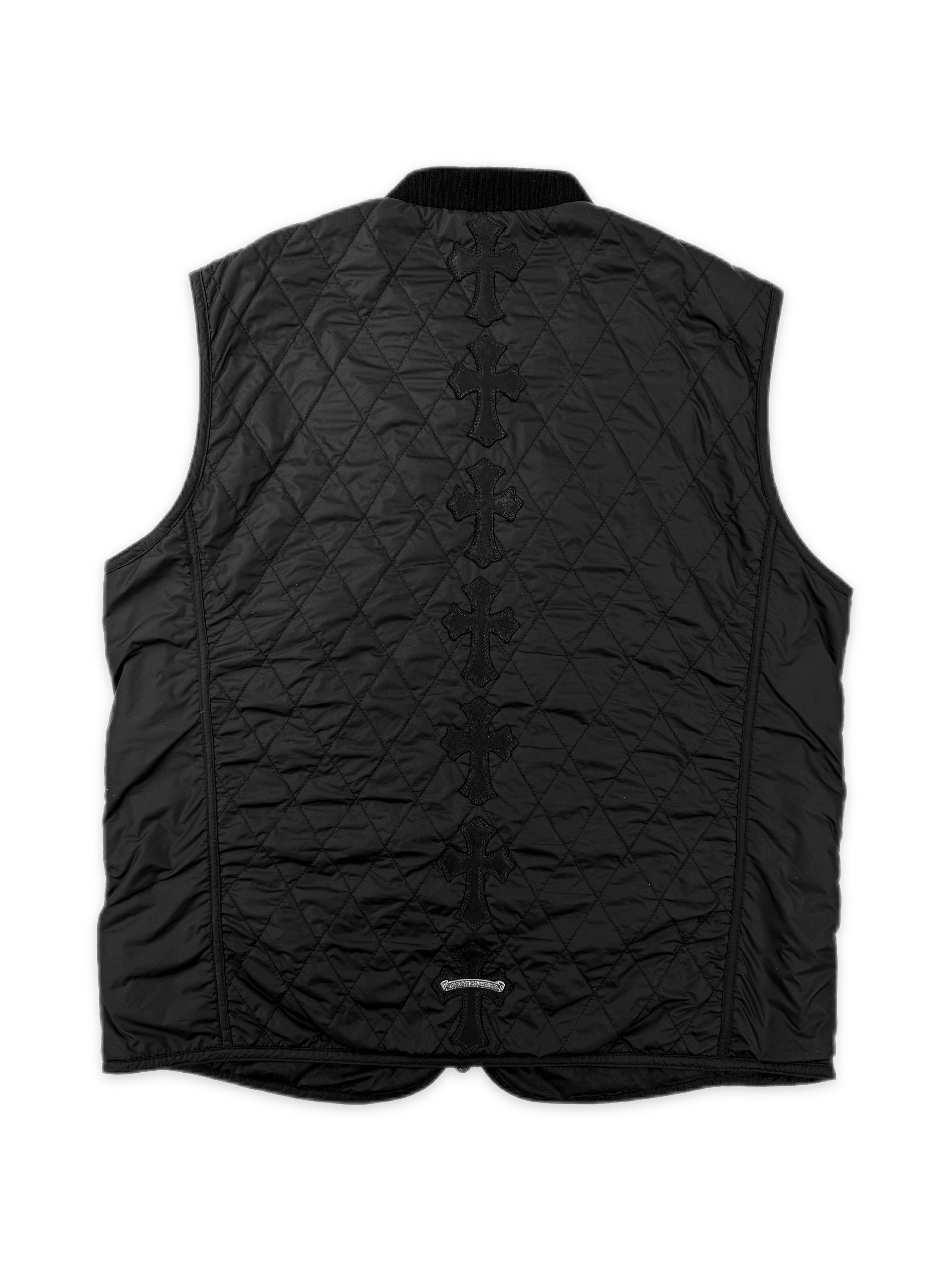 Chrome Hearts Spine Leather Cross Patch Black Dagger Zip Papa’s Vest