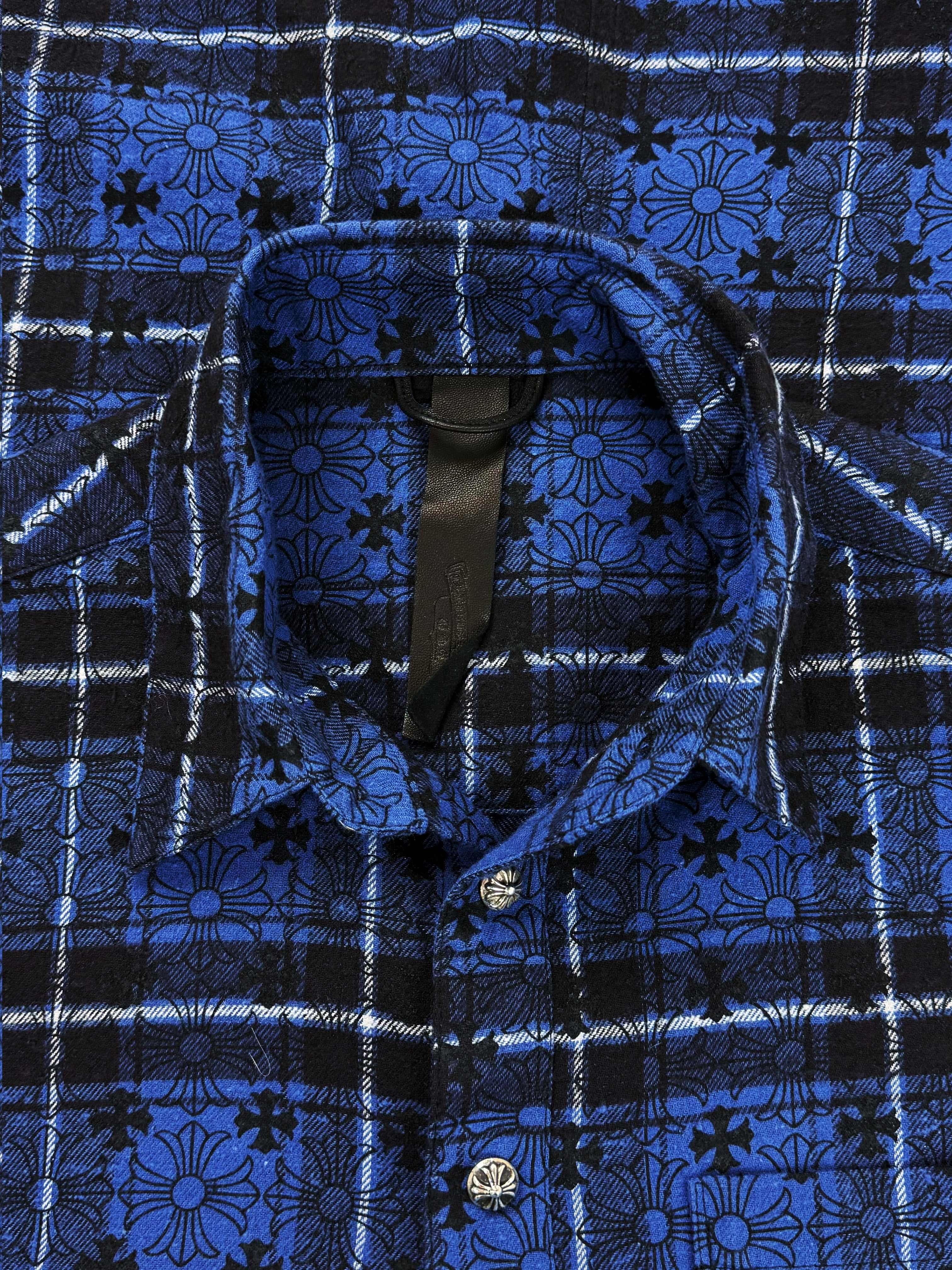 Chrome Hearts Loose Ends Leather Cross Patch Blue .925 Silver Flannel