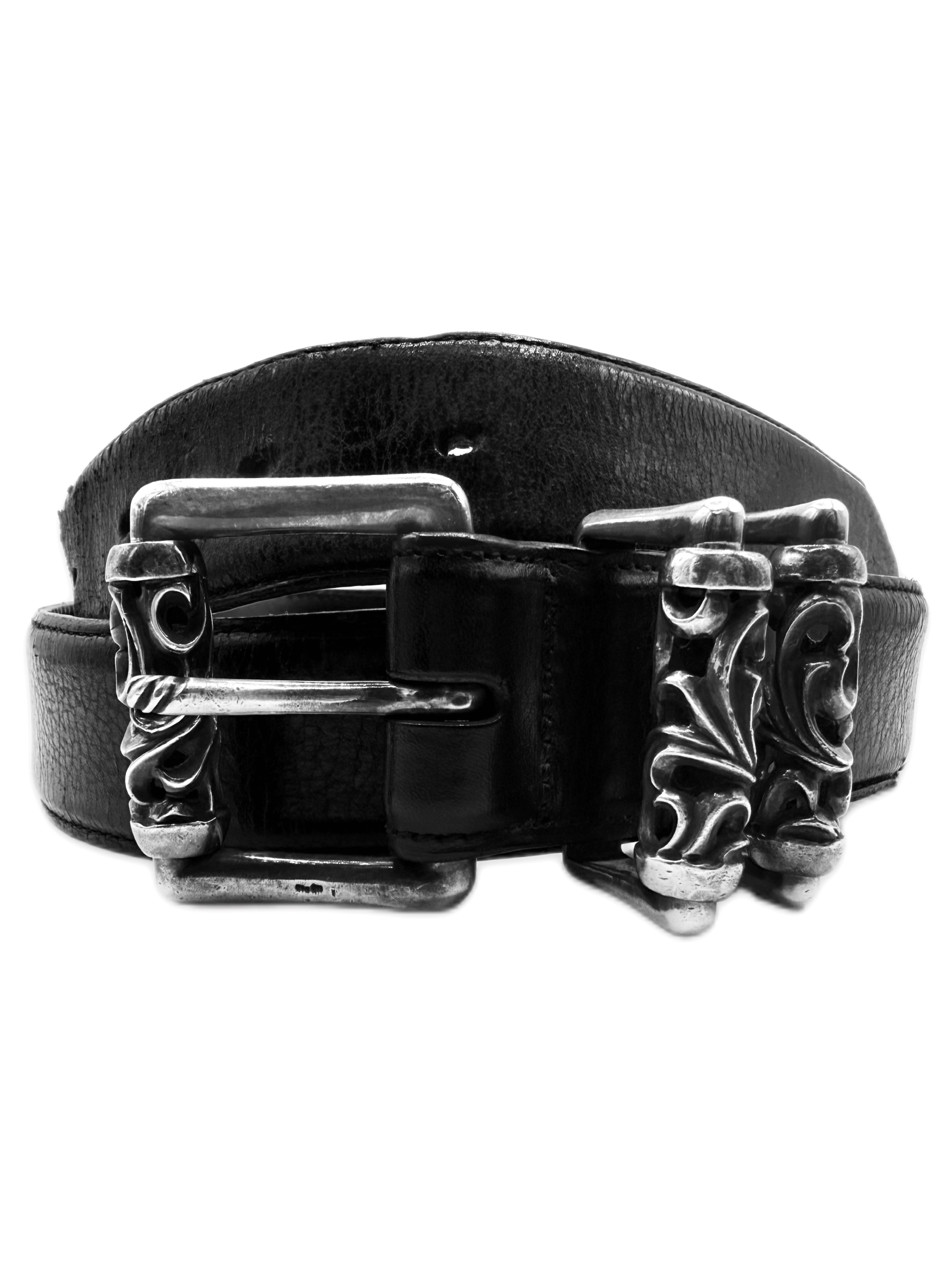 Chrome Hearts Double Roller .925 Silver Black Leather Belt