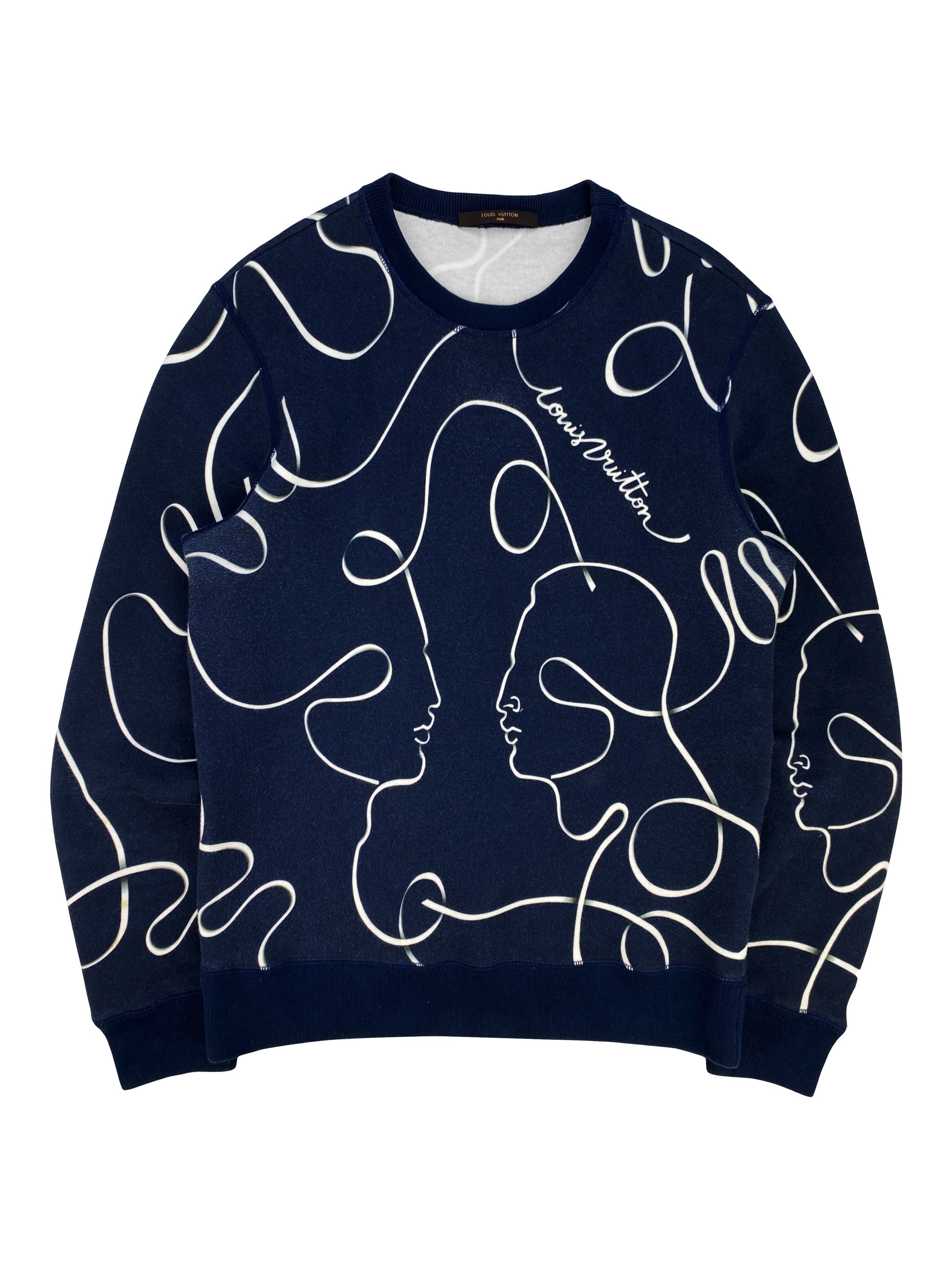 FW16 Louis Vuitton ‘Kiss’ Face Graphic Navy Blue Crewneck
