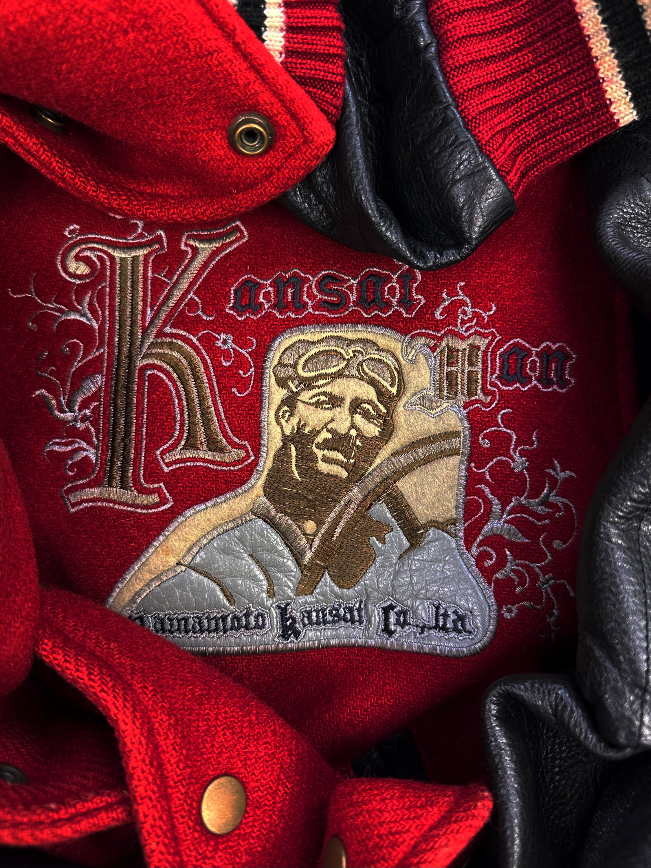 90s Kansai Yamamoto ‘SS100’ Leather Embroidered Varsity Jacket