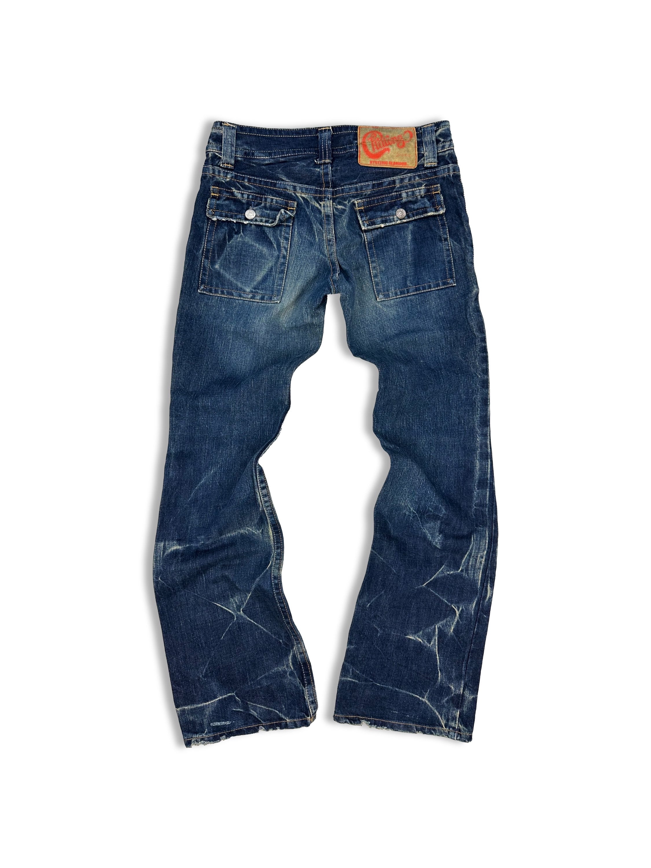 Hysteric Glamour Indigo Whiskered Cargo Pocket Flared Denim