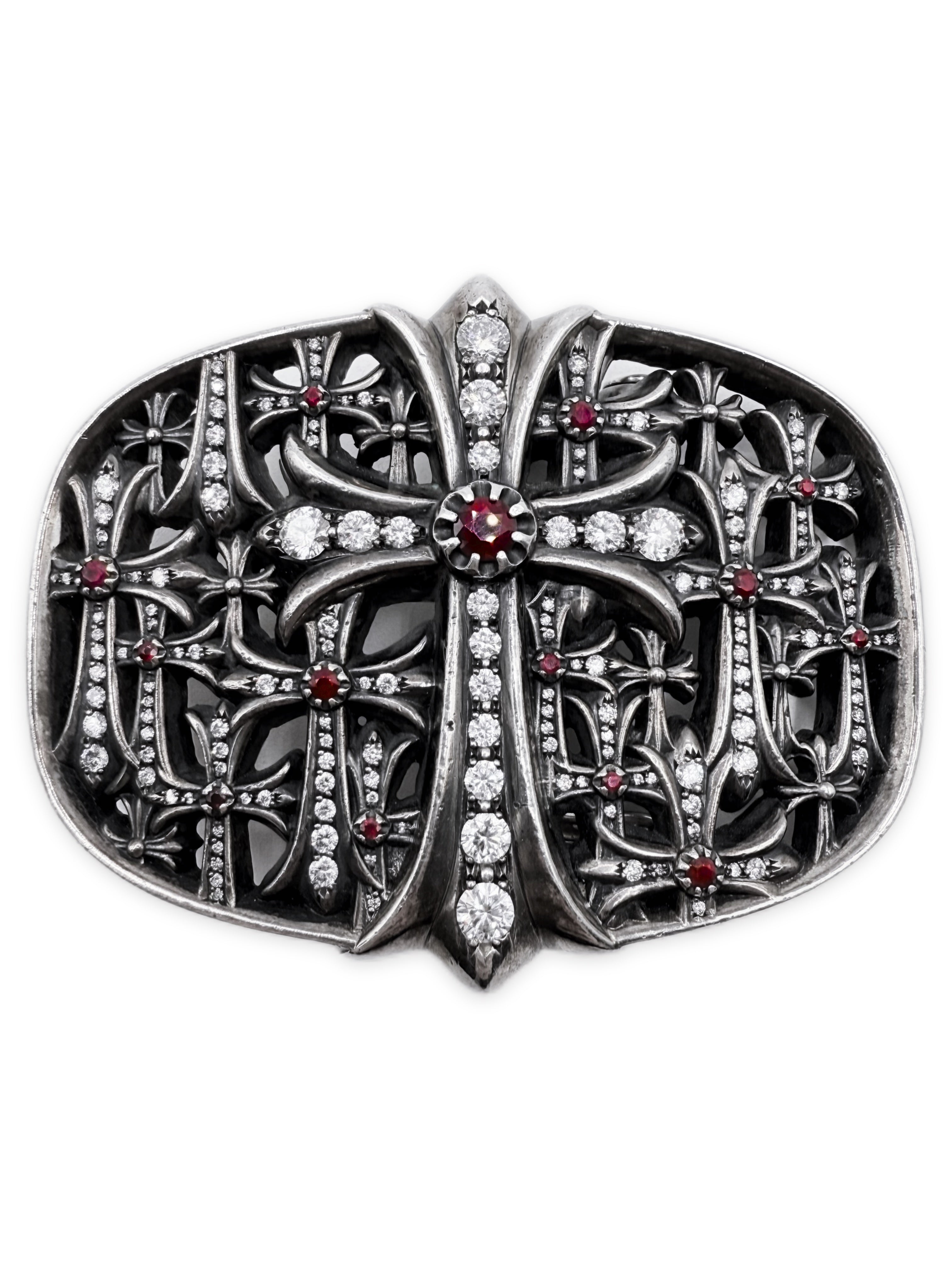 Chrome Hearts Iced Out Diamond &amp; Ruby Pavé Cemetery Flooded Belt Buckle