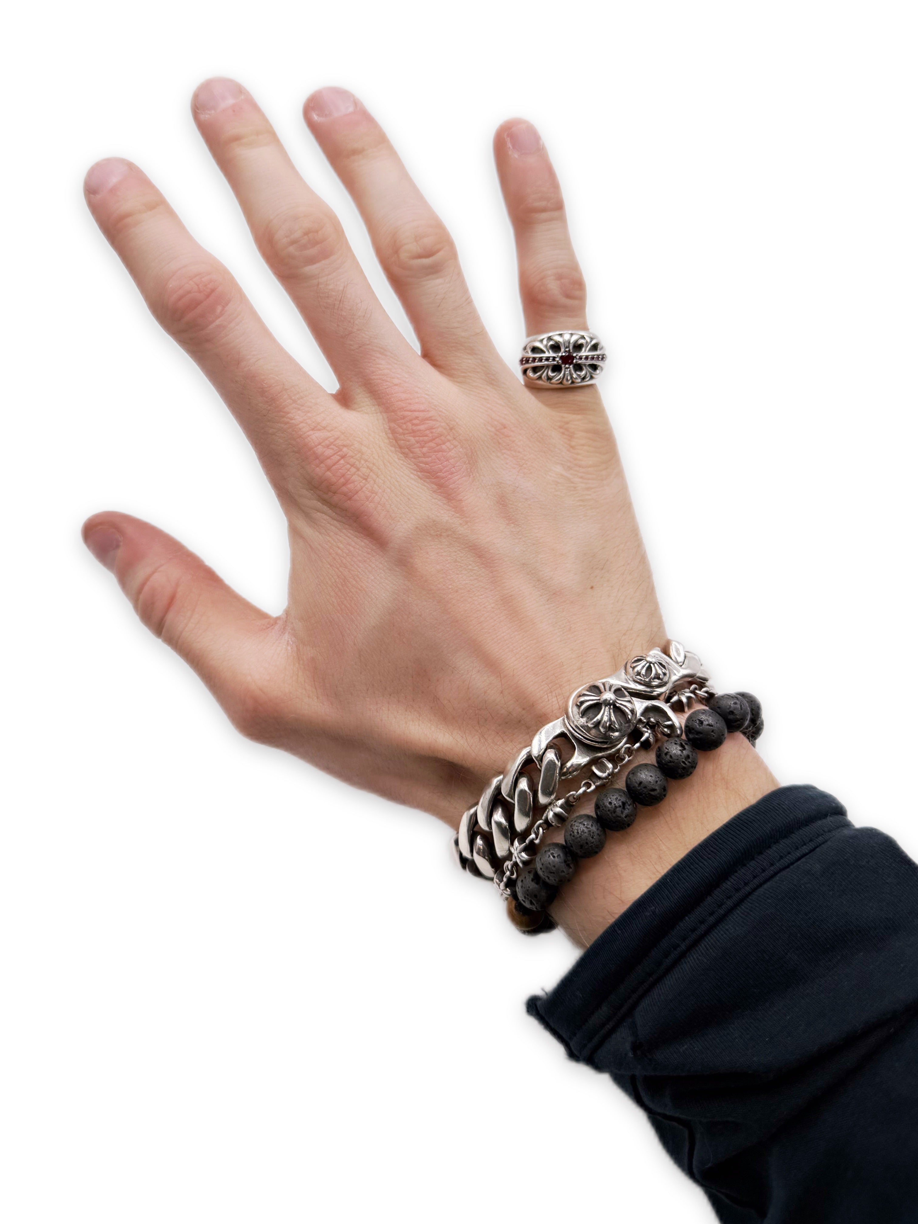 Chrome Hearts Factory Set Ruby Pavè Floral .925 Silver Ring