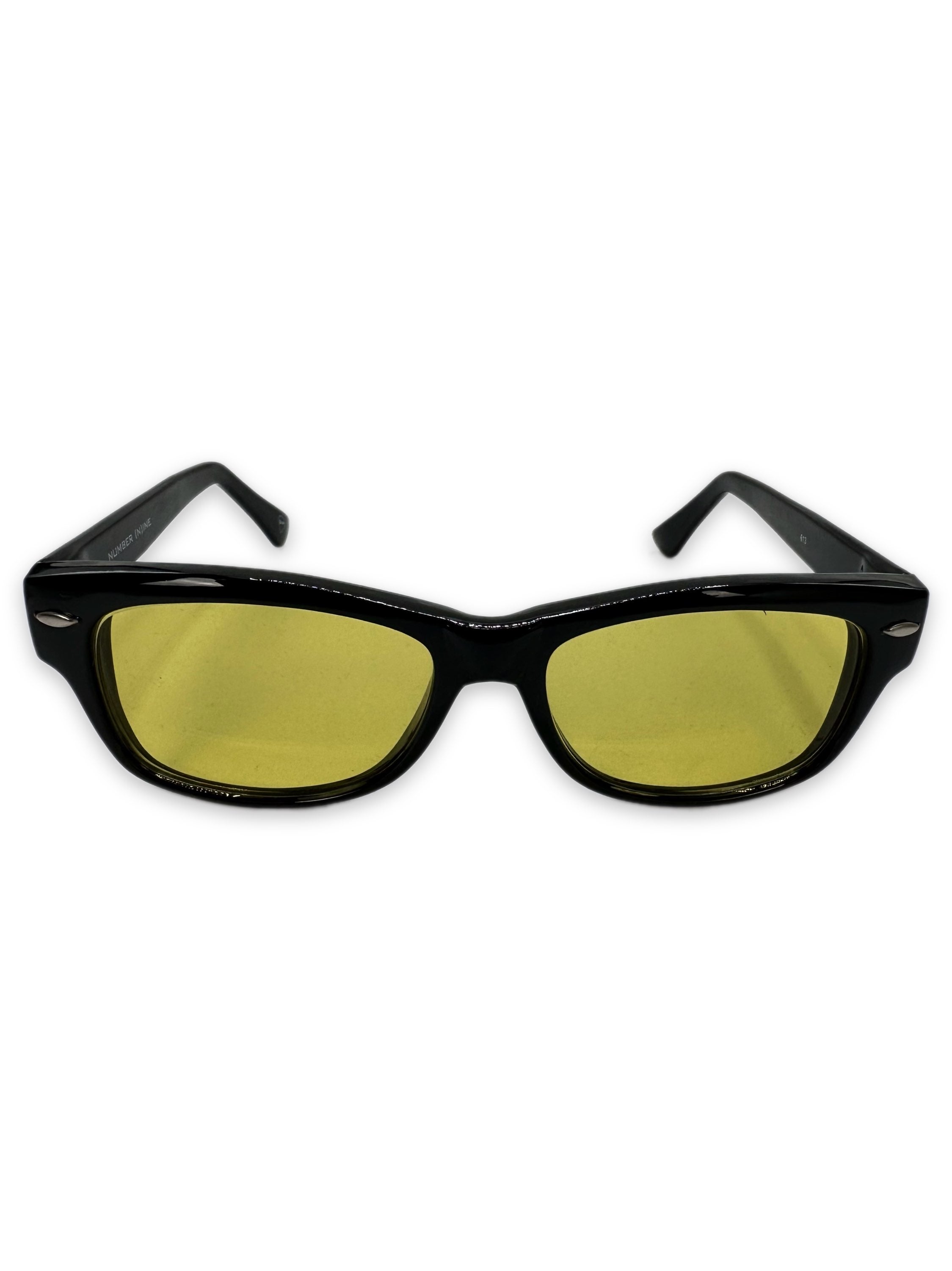 Number (N)ine Green Tint Boxy Frame Black Sunglasses